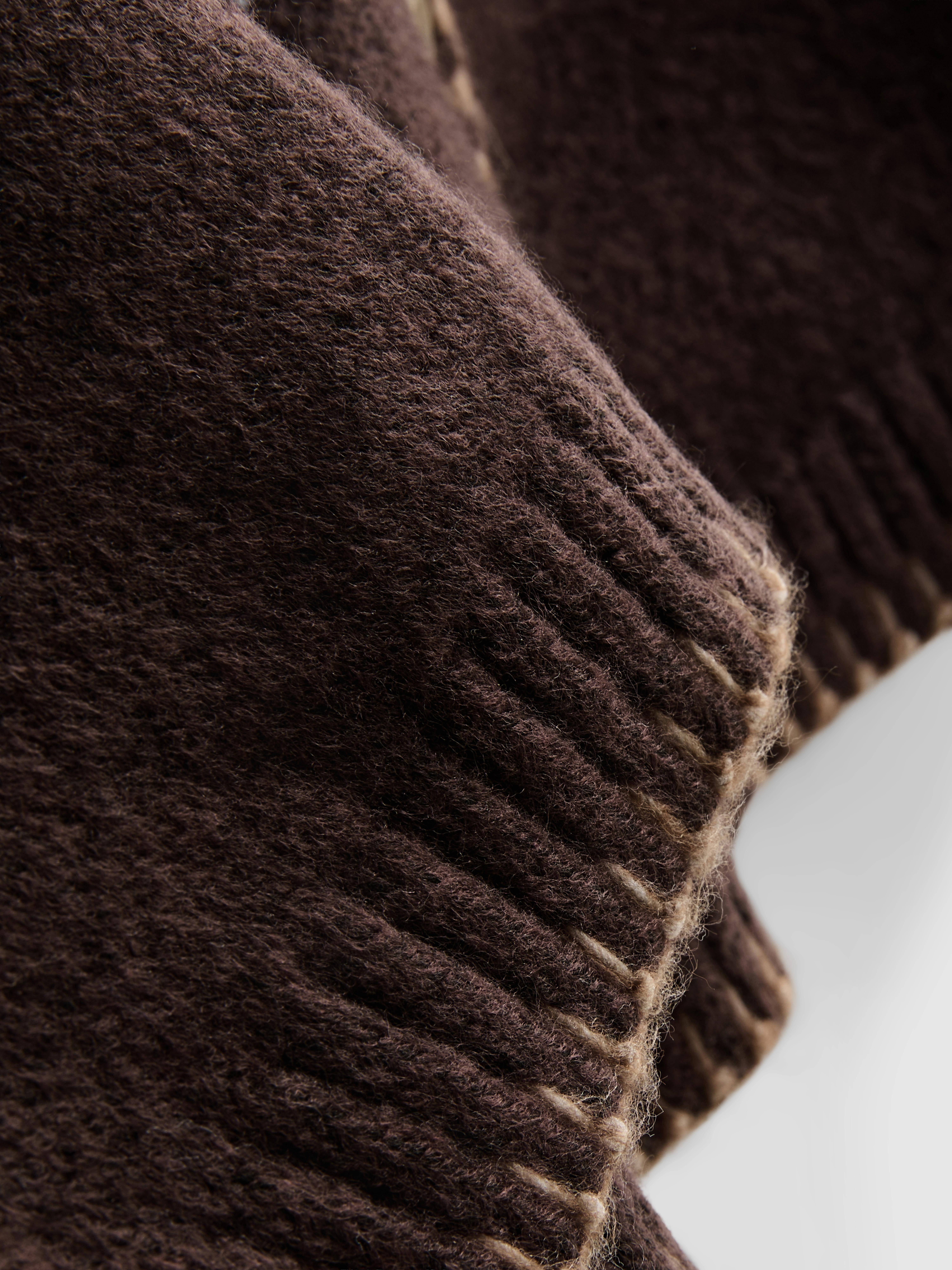 Halo Stitch V-Neck Cardigan - Chocolate