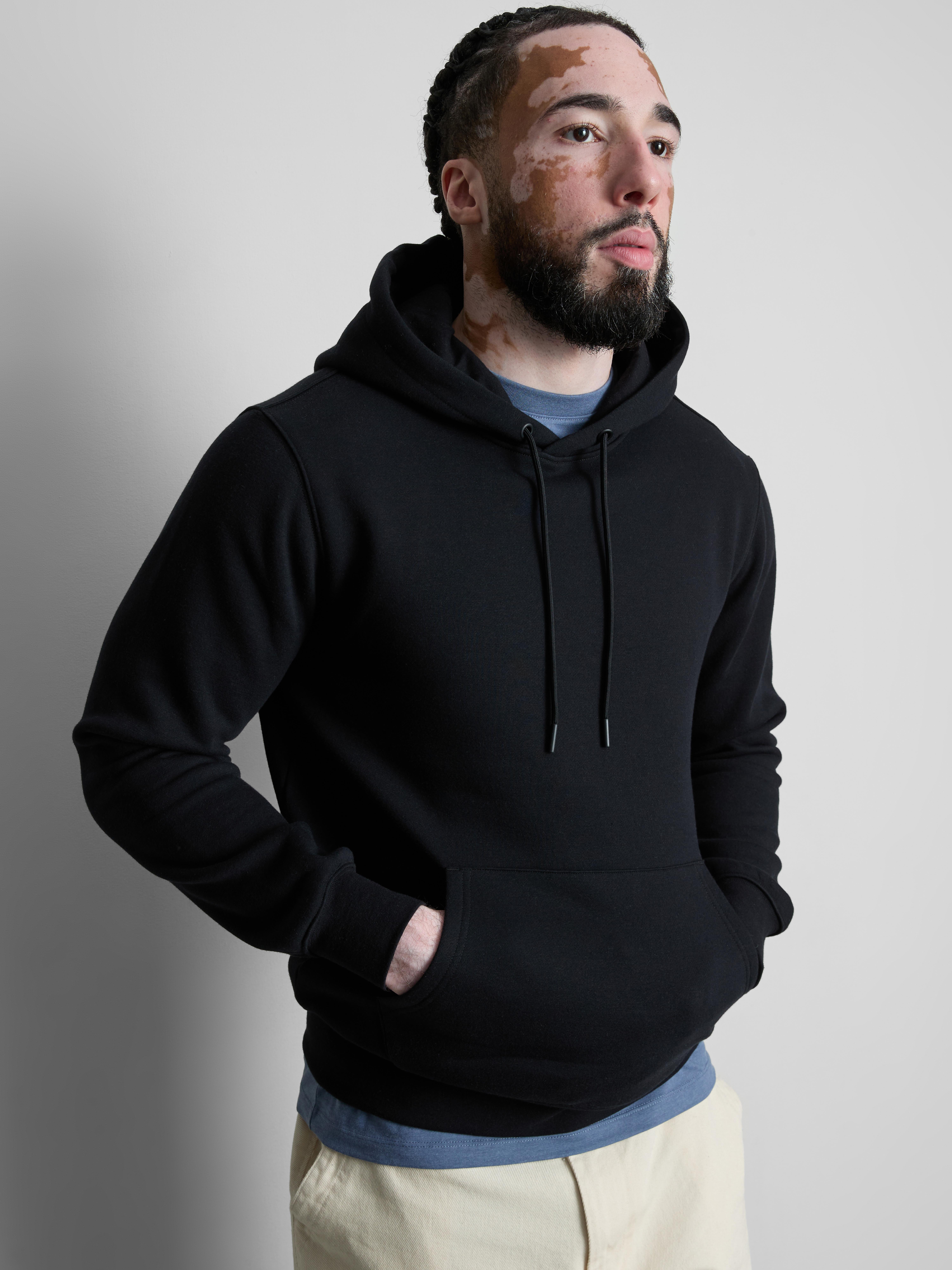 Cotton-Blend Pullover Hoodie - Black