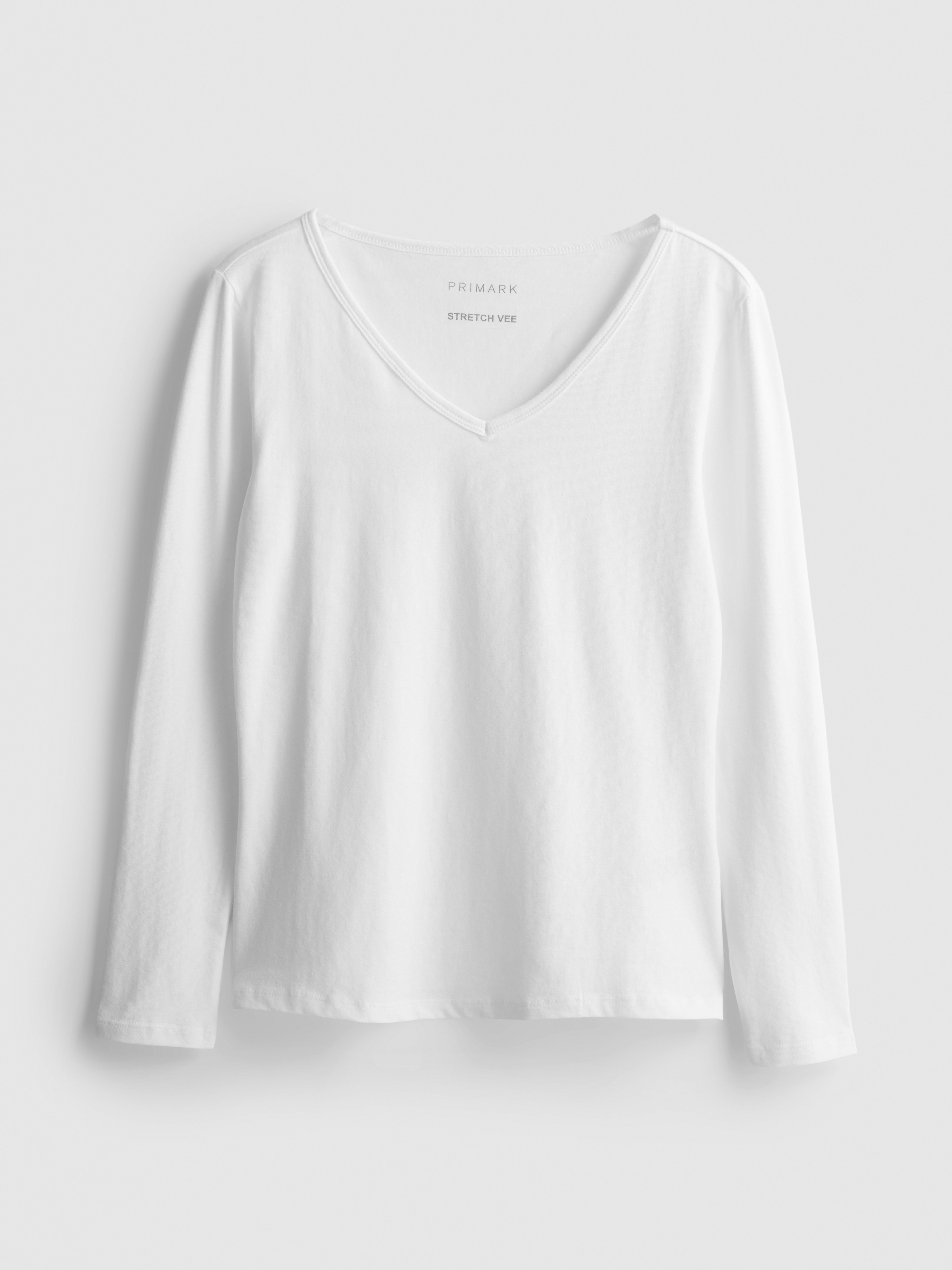 Cotton-Rich Long-Sleeve V-Neck Tee - White