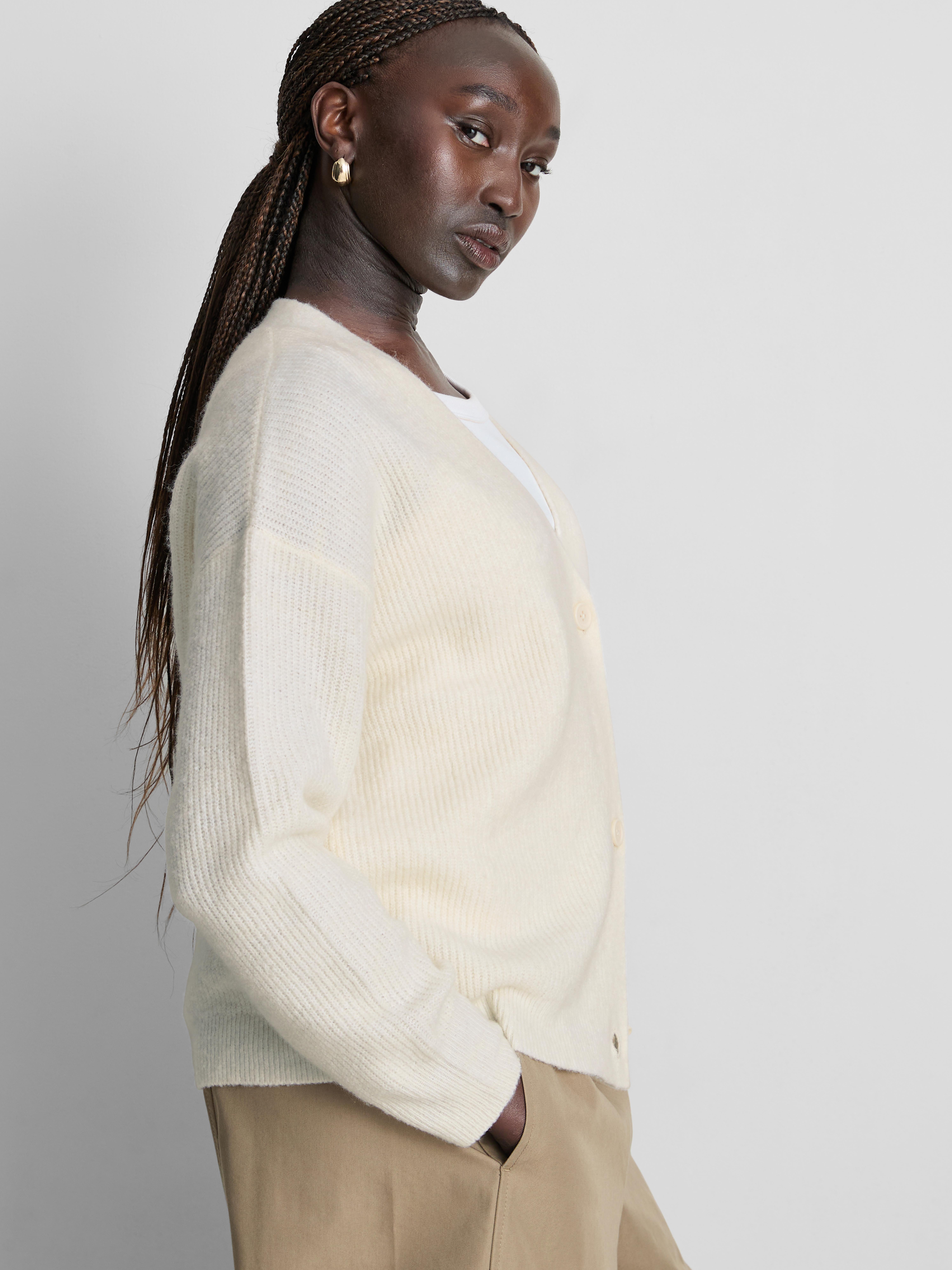 Soft Rib V-Neck Cardigan - Ivory