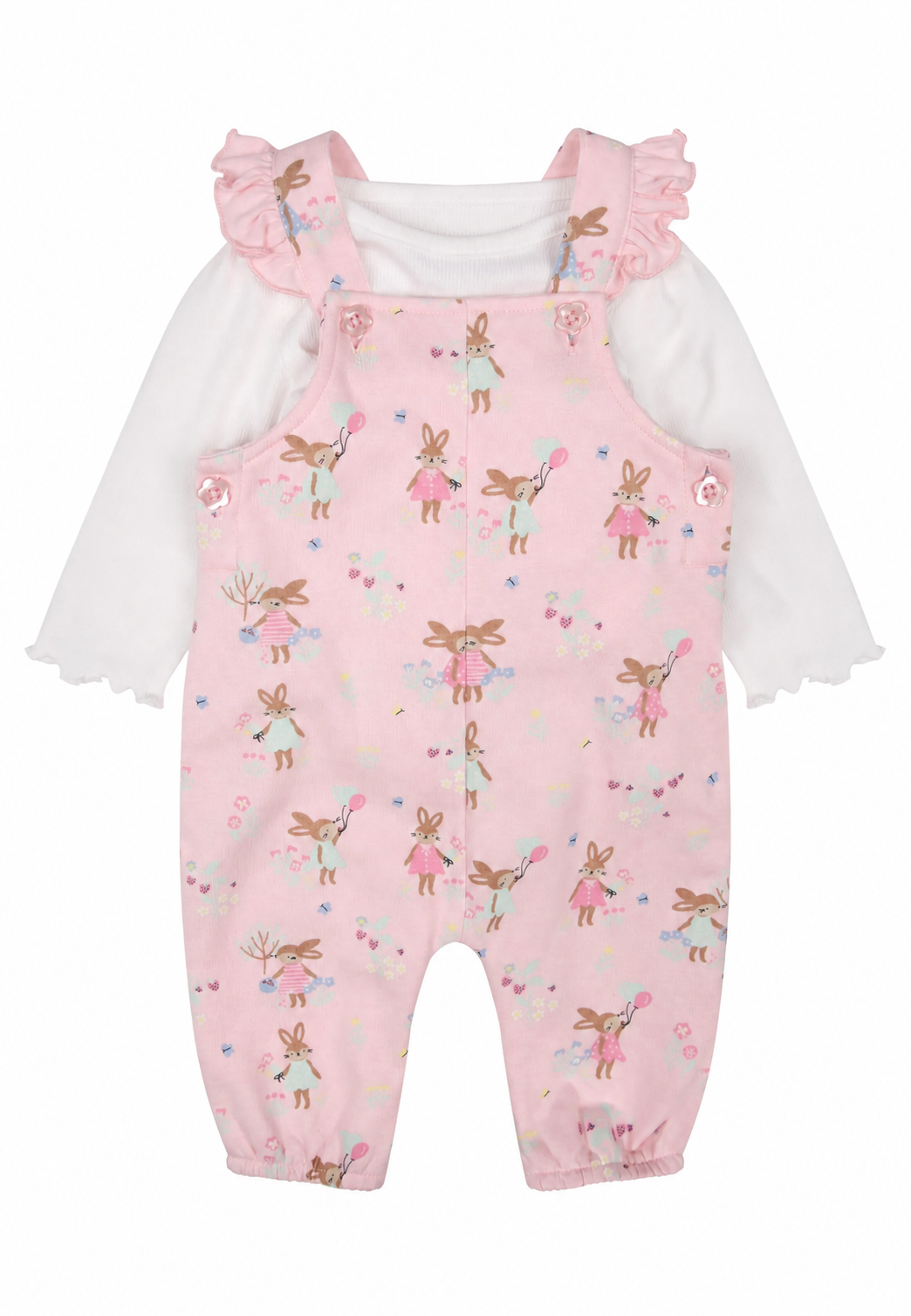 Baby Girls Pink Bunny Dungaree & Body Set