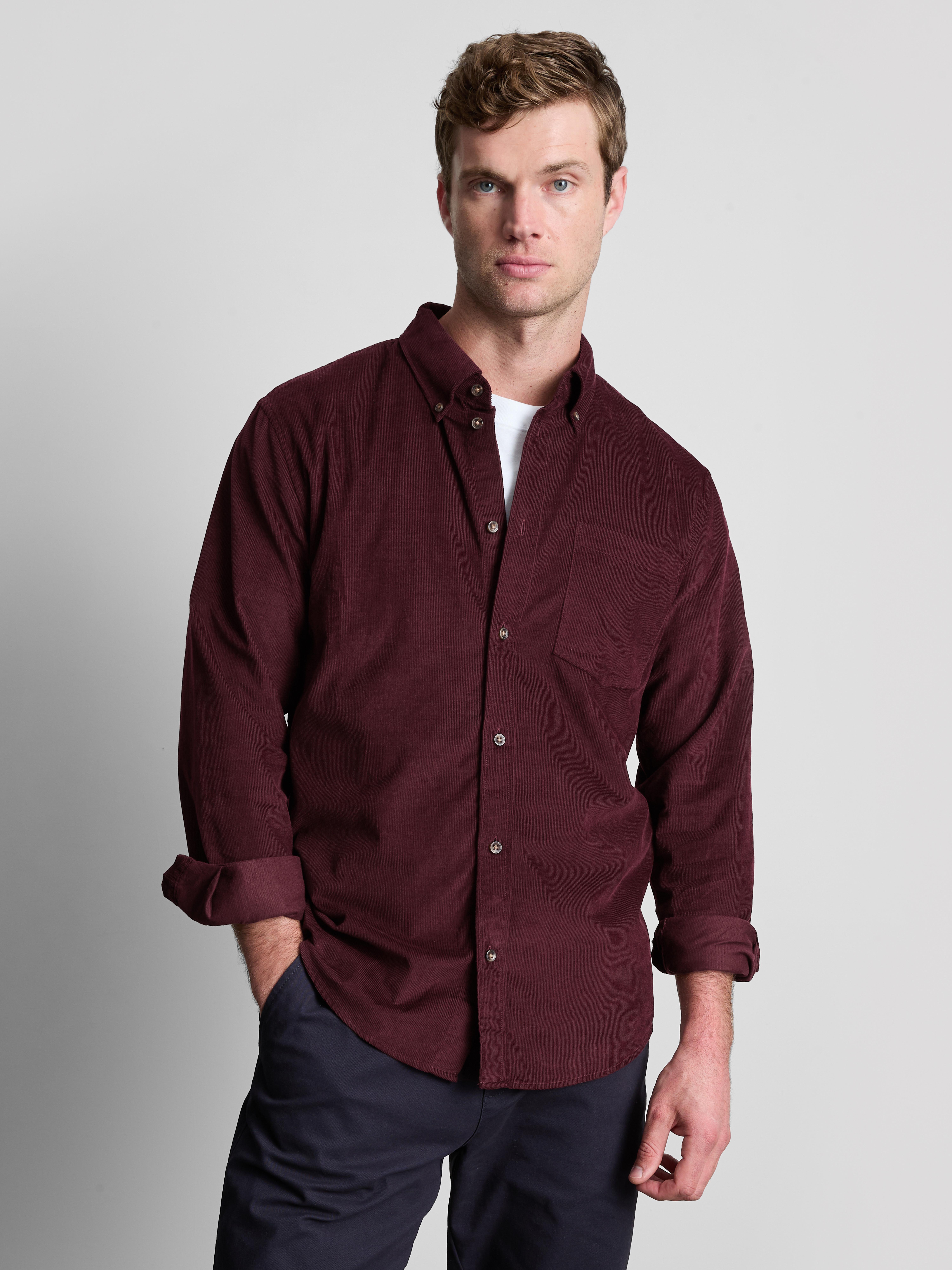 Pure Cotton Corduroy Shirt - Burgundy