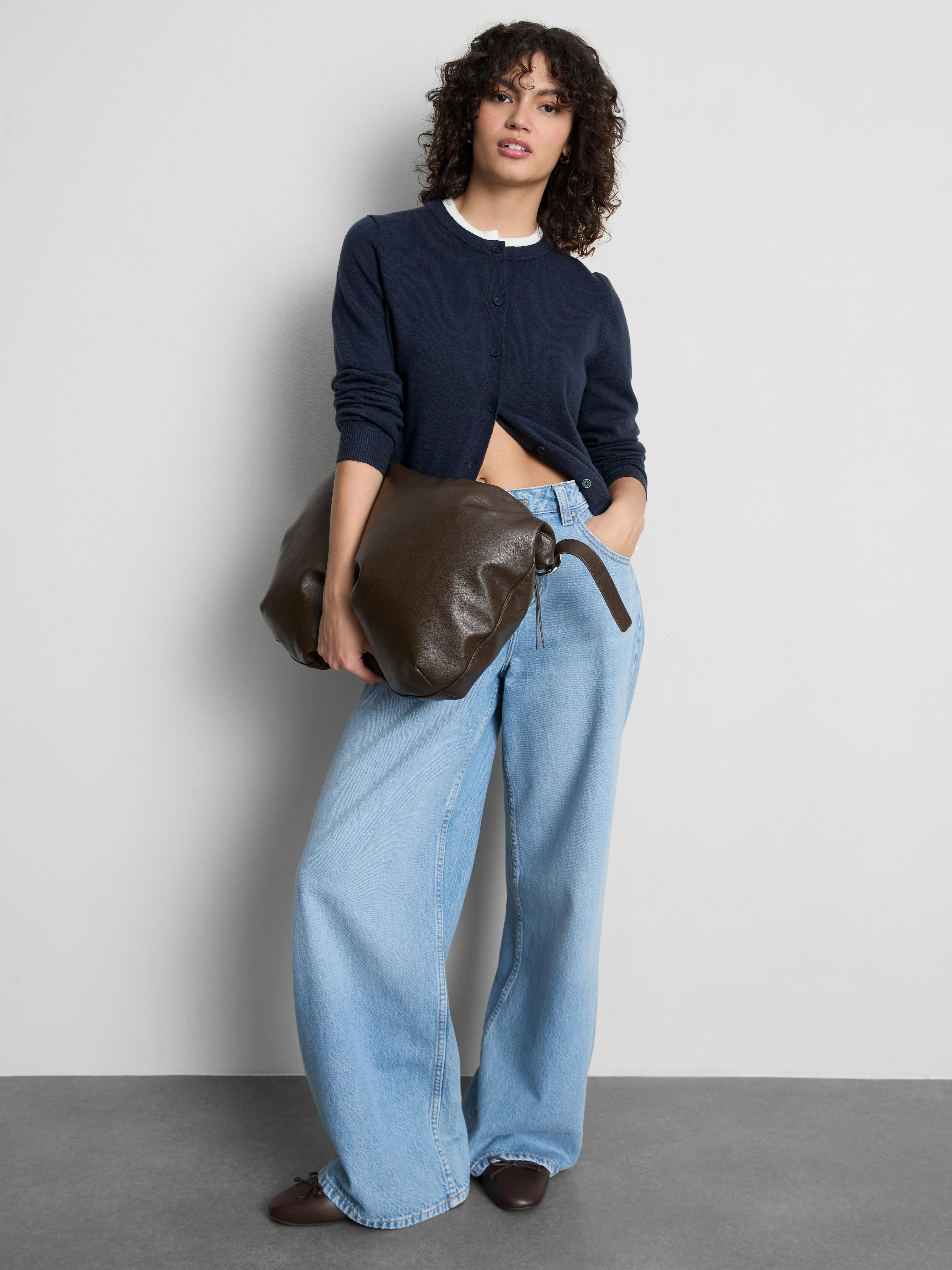 Knitted Double Layered Cardigan - Navy