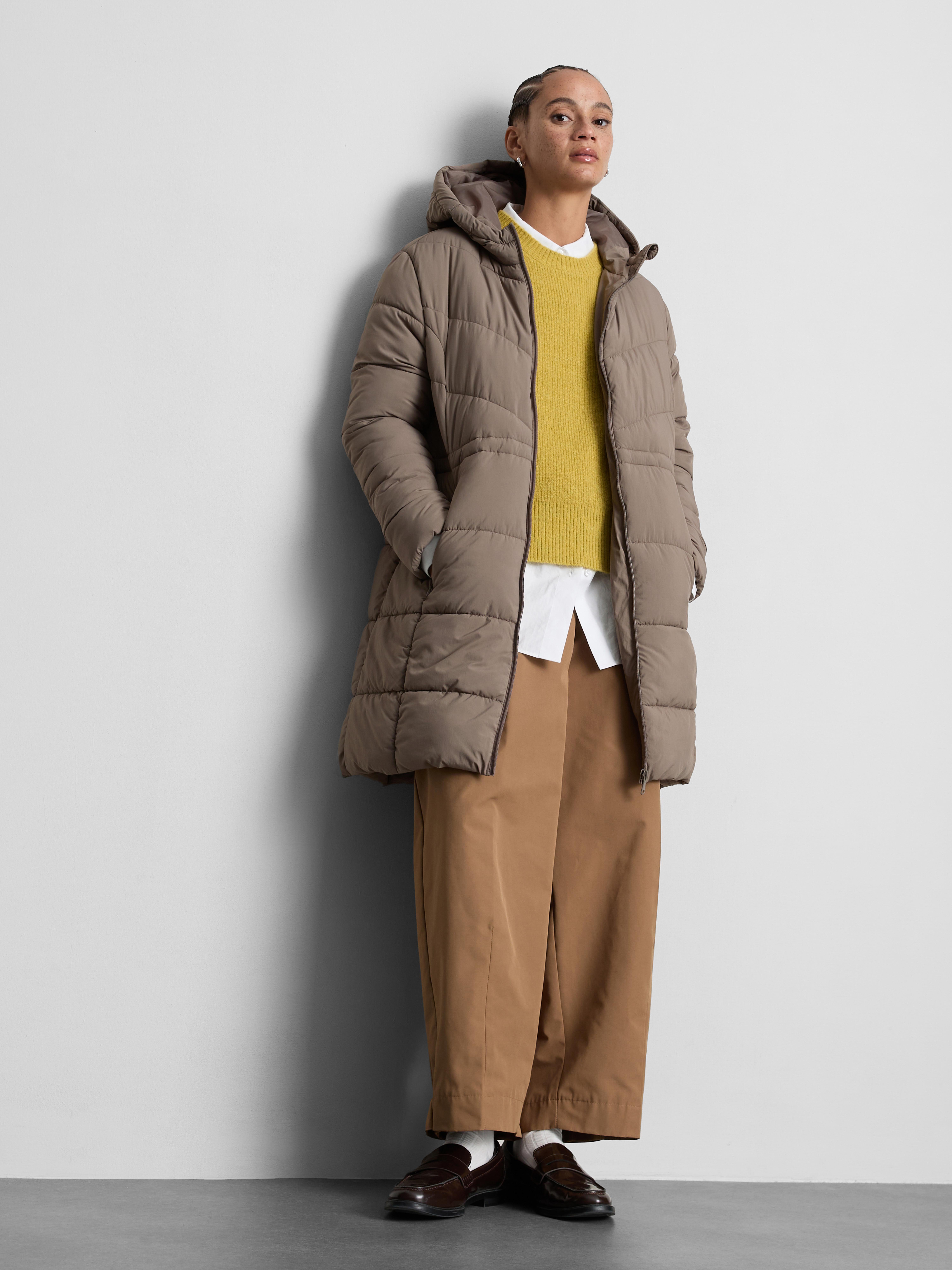 Longline Hooded Puffer Jacket - Mocha