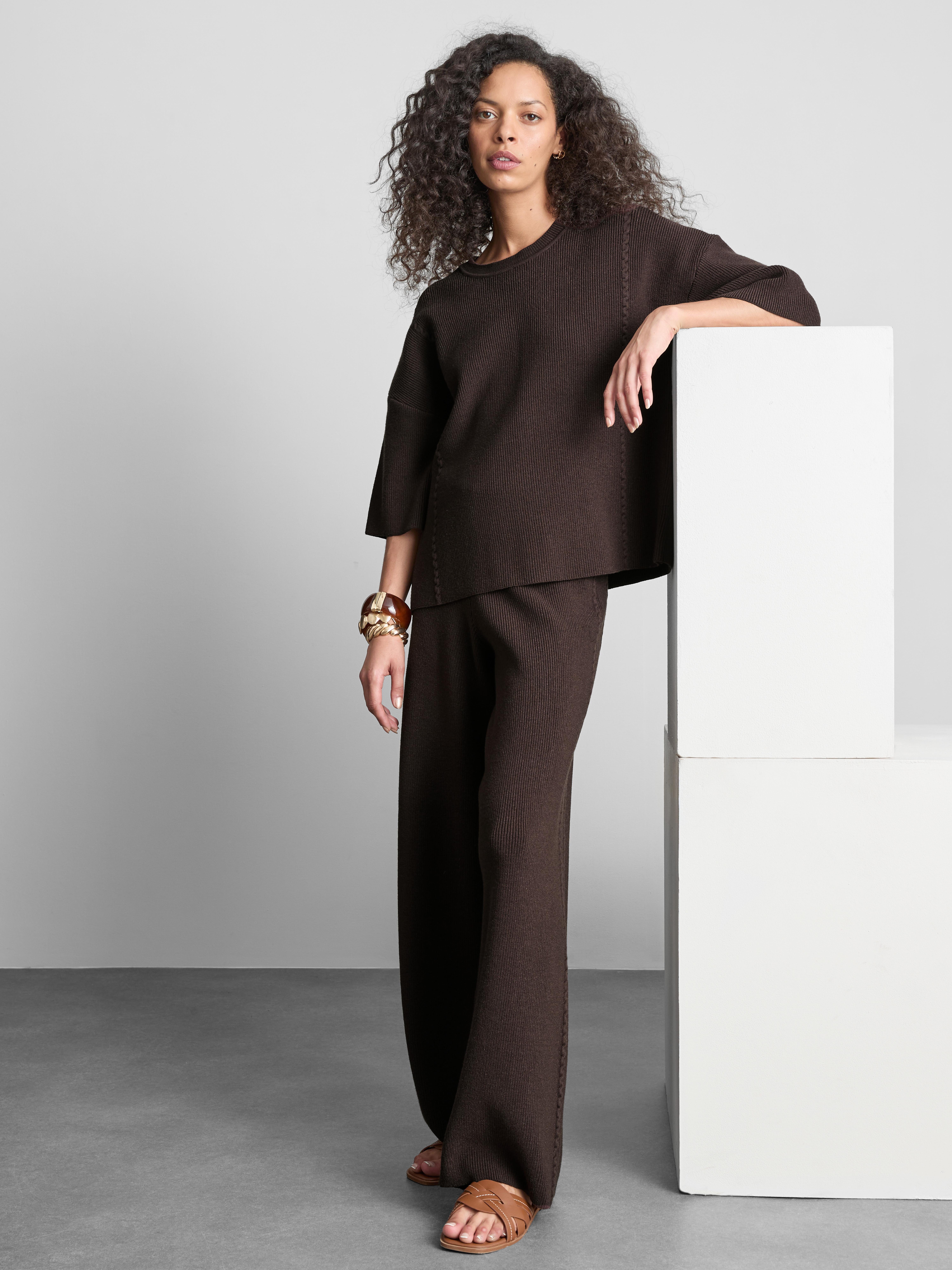 Knitted Wide Leg Pants - Chocolate