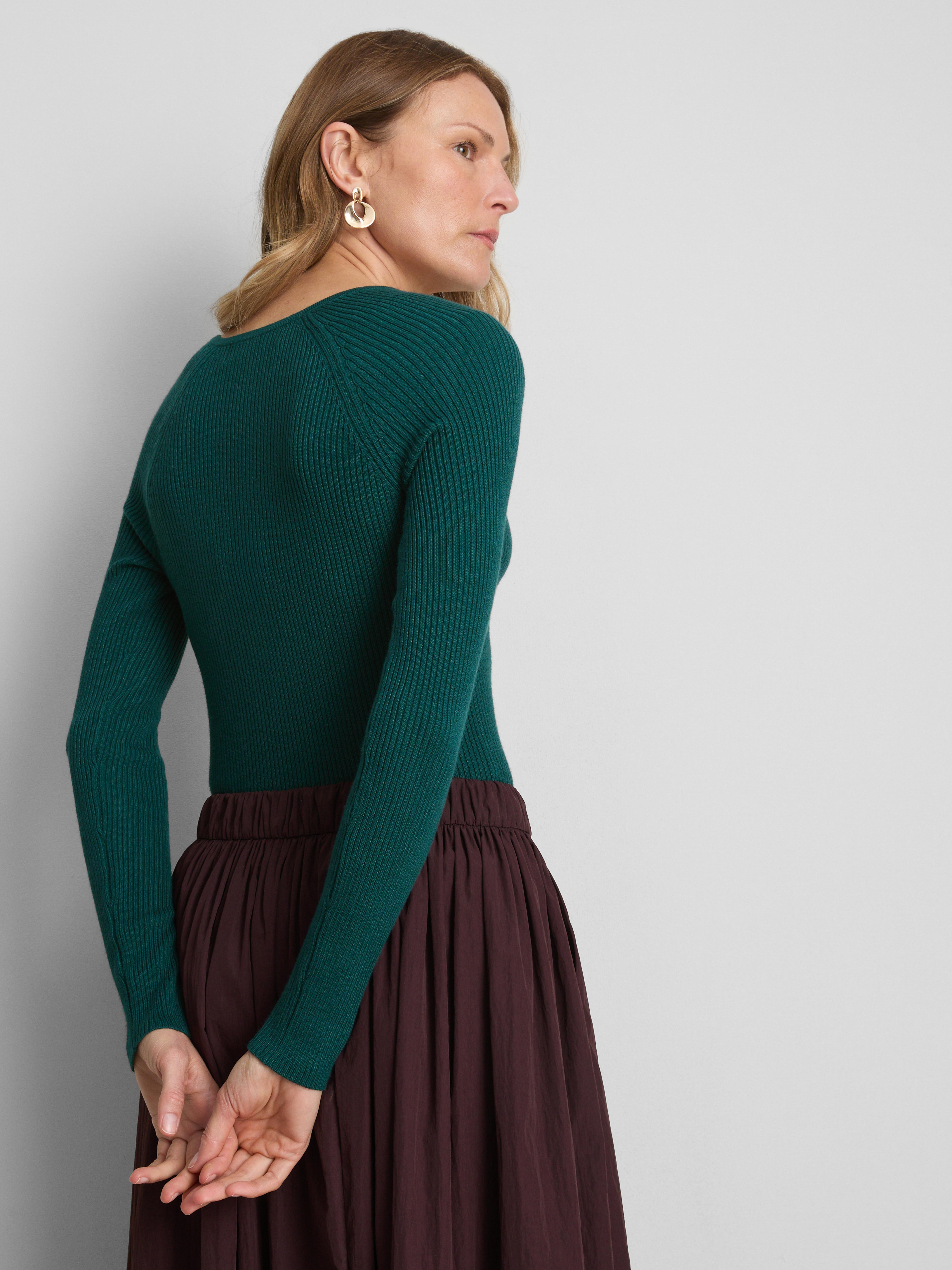Ribbed V-Neck Sweater - Teal