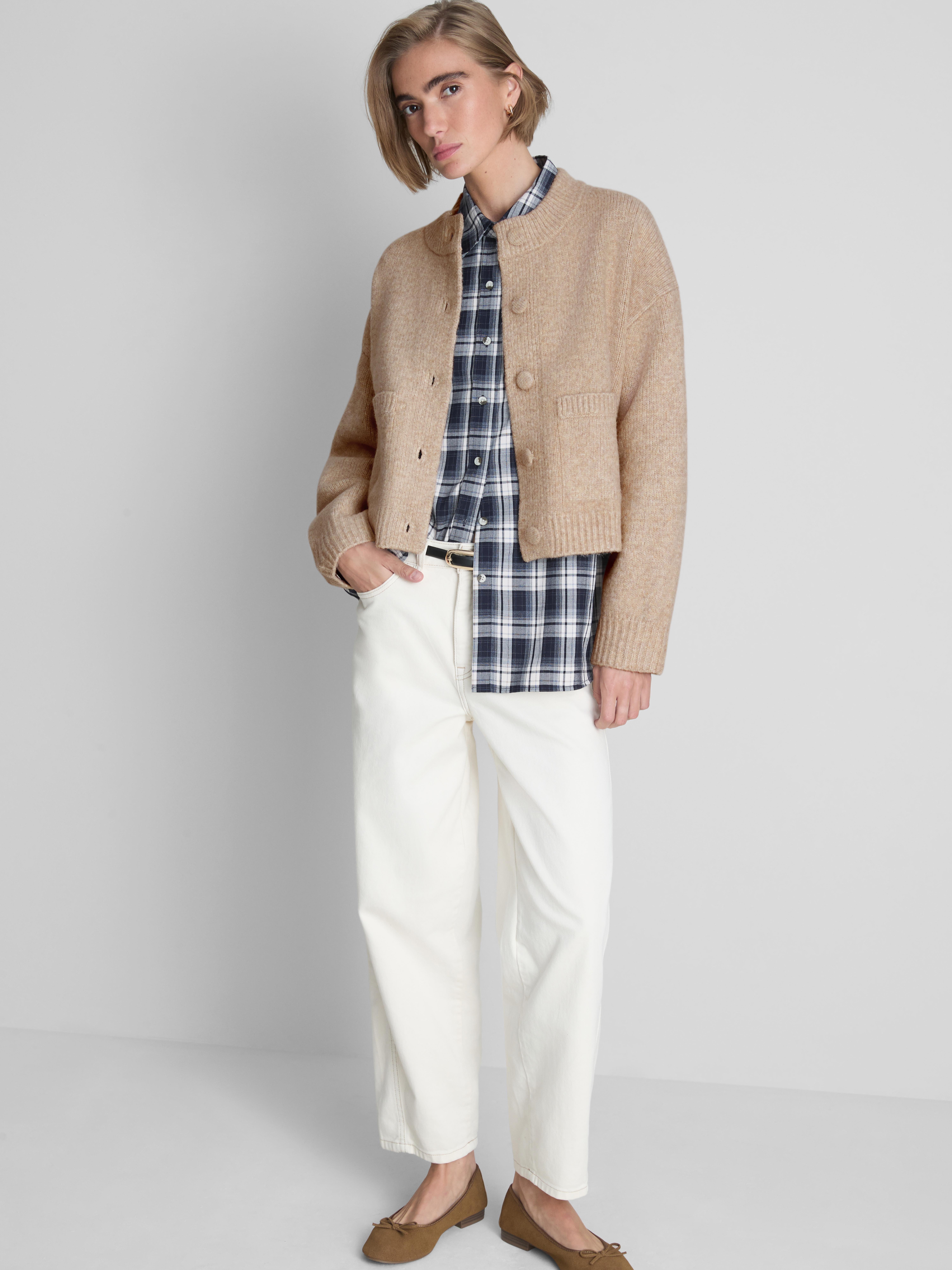 Knitted Bomber Cardigan - Oatmeal