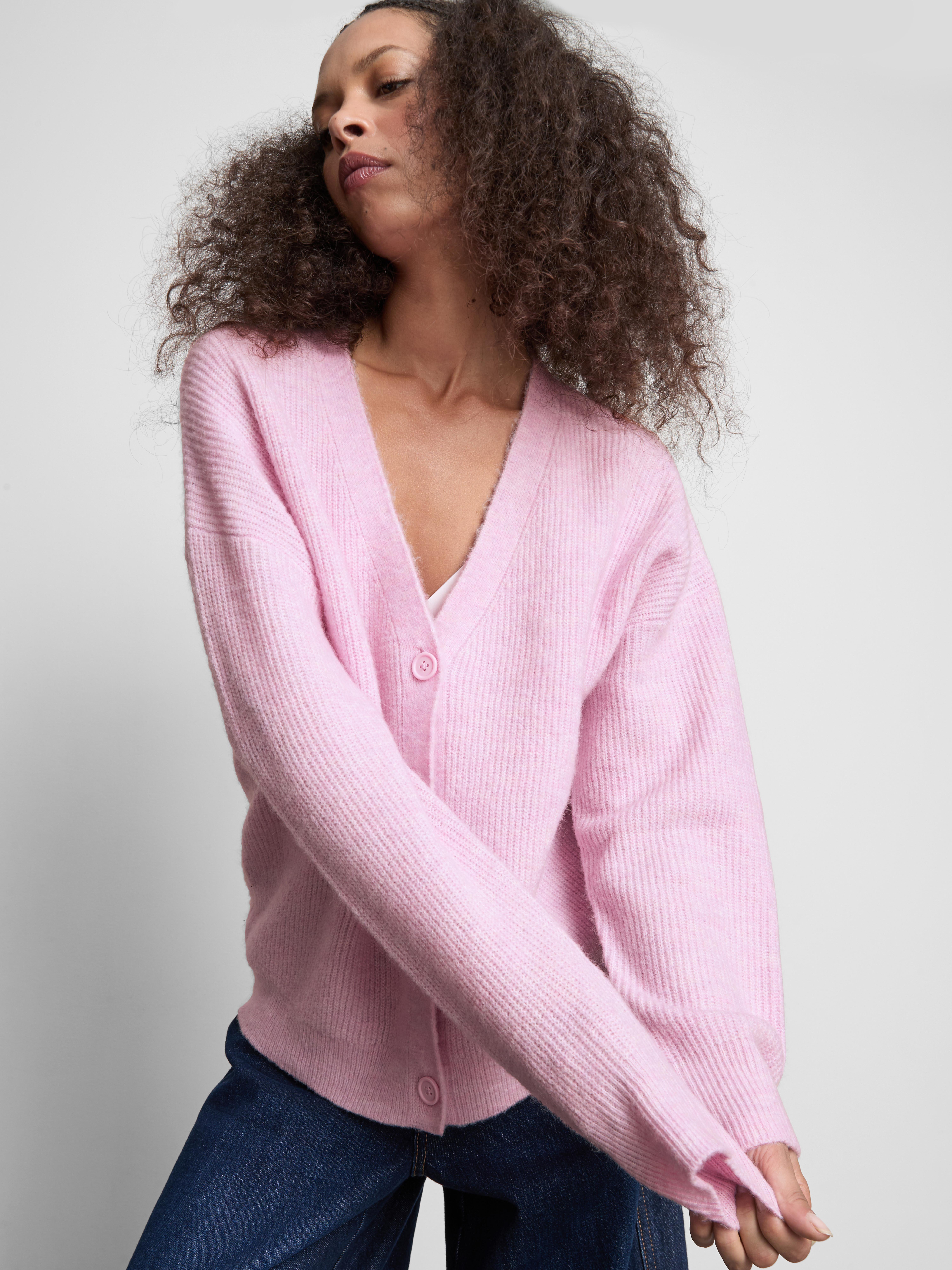 Soft Rib V-Neck Cardigan - Pink