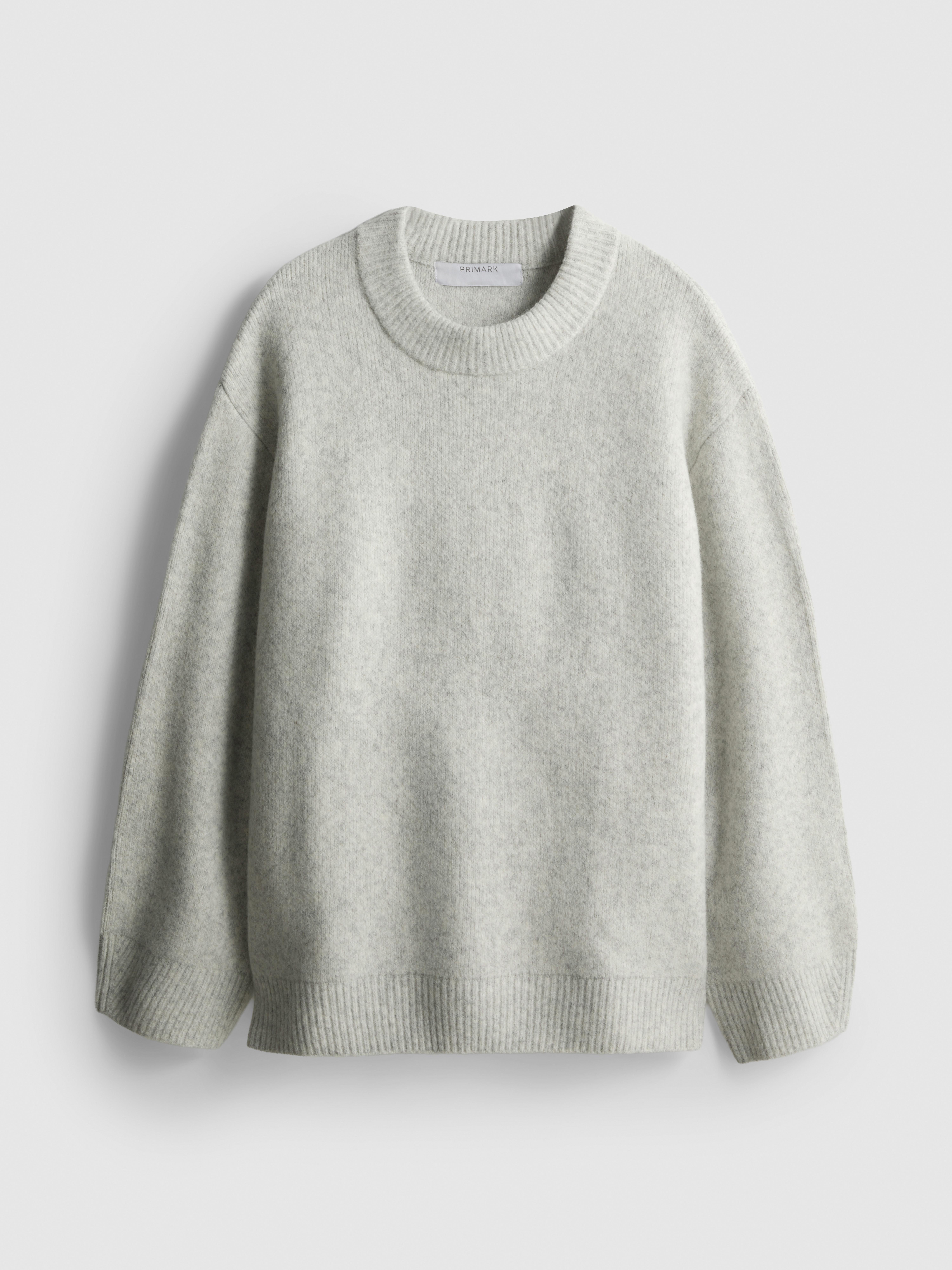 Wool Blend Oversized Crew Neck Sweater - Gray Heather