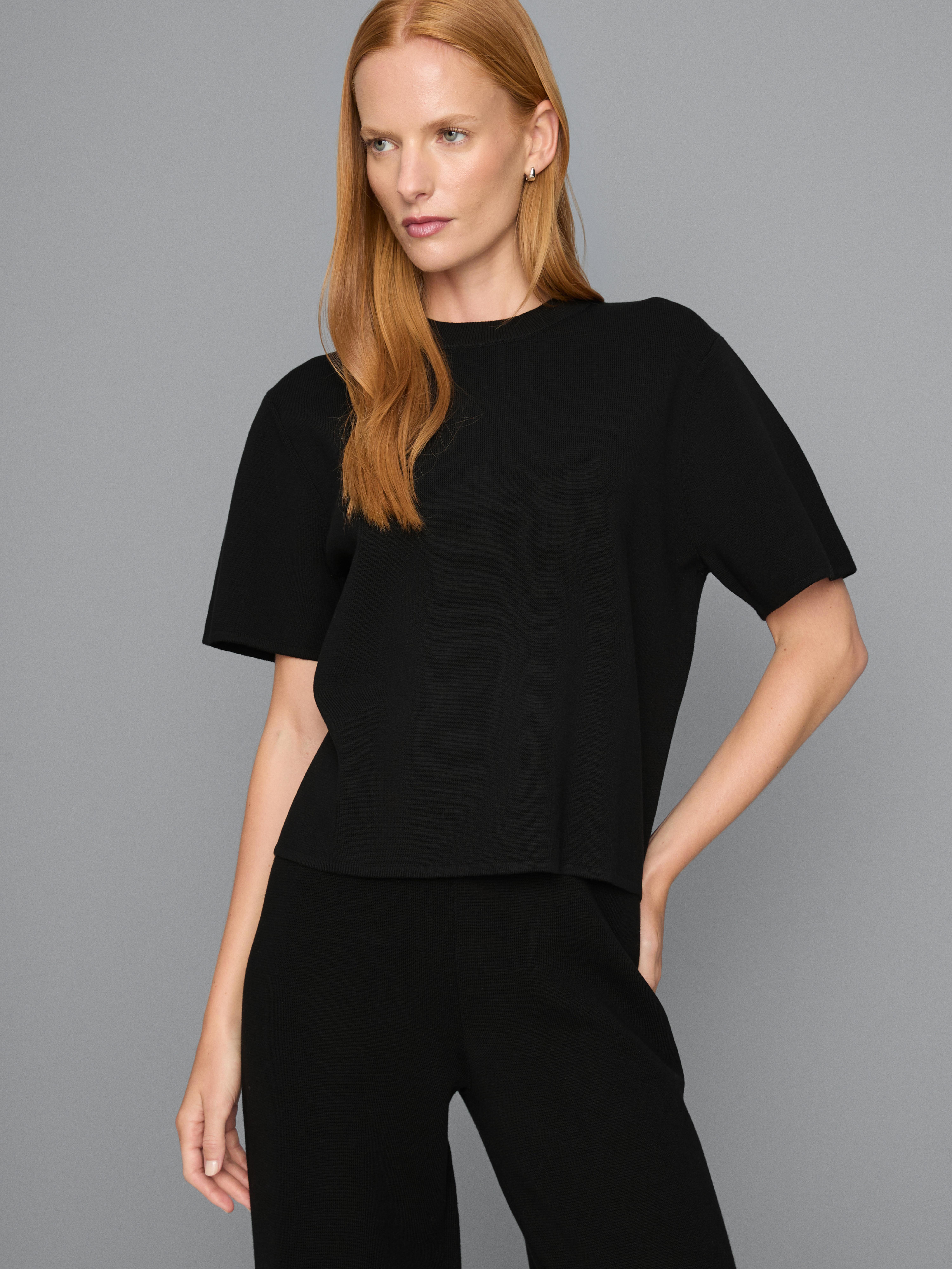 Boxy Compact Knit Tee - Black