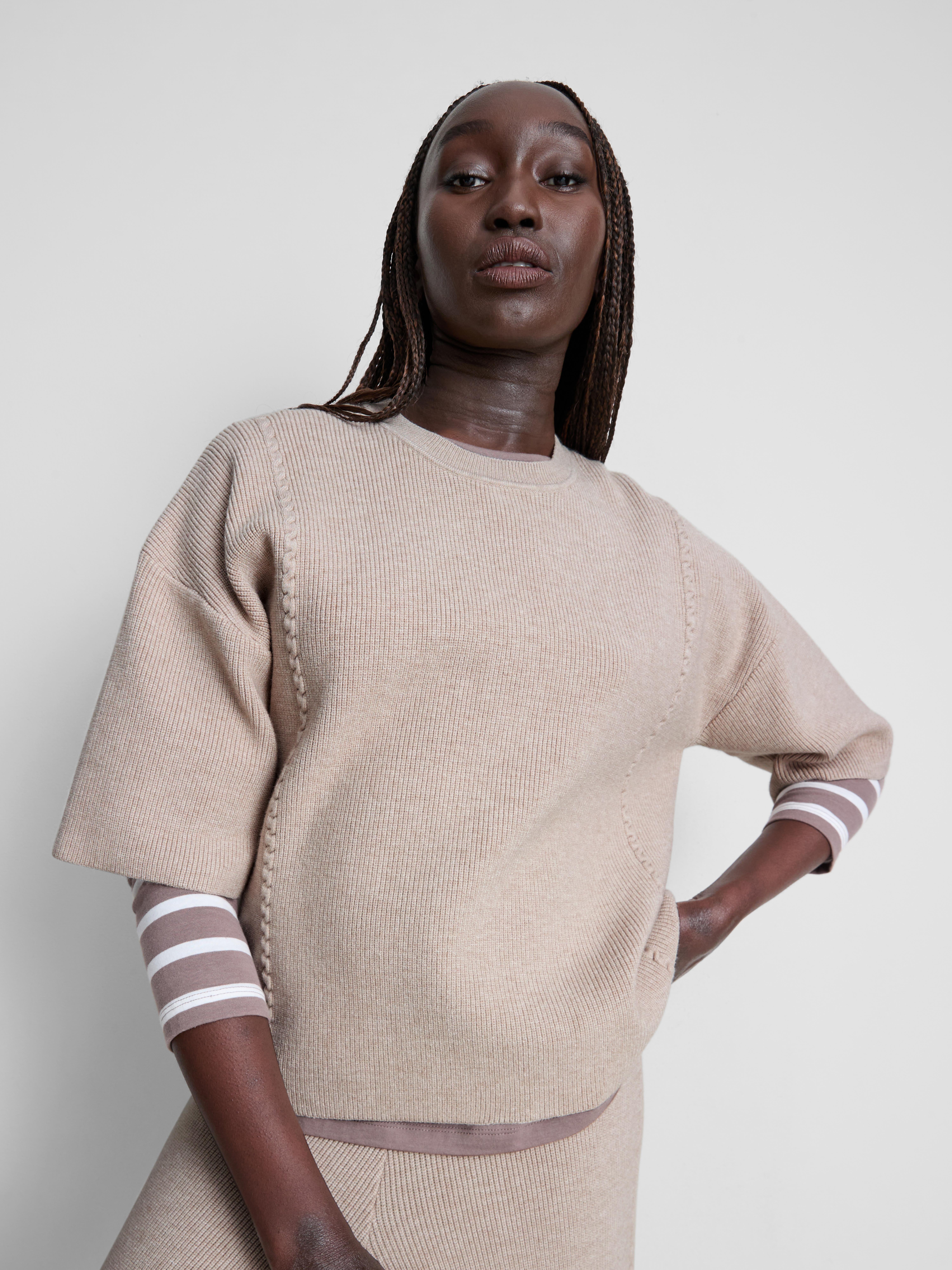 Knitted Dropped-Sleeve T-Shirt - Taupe