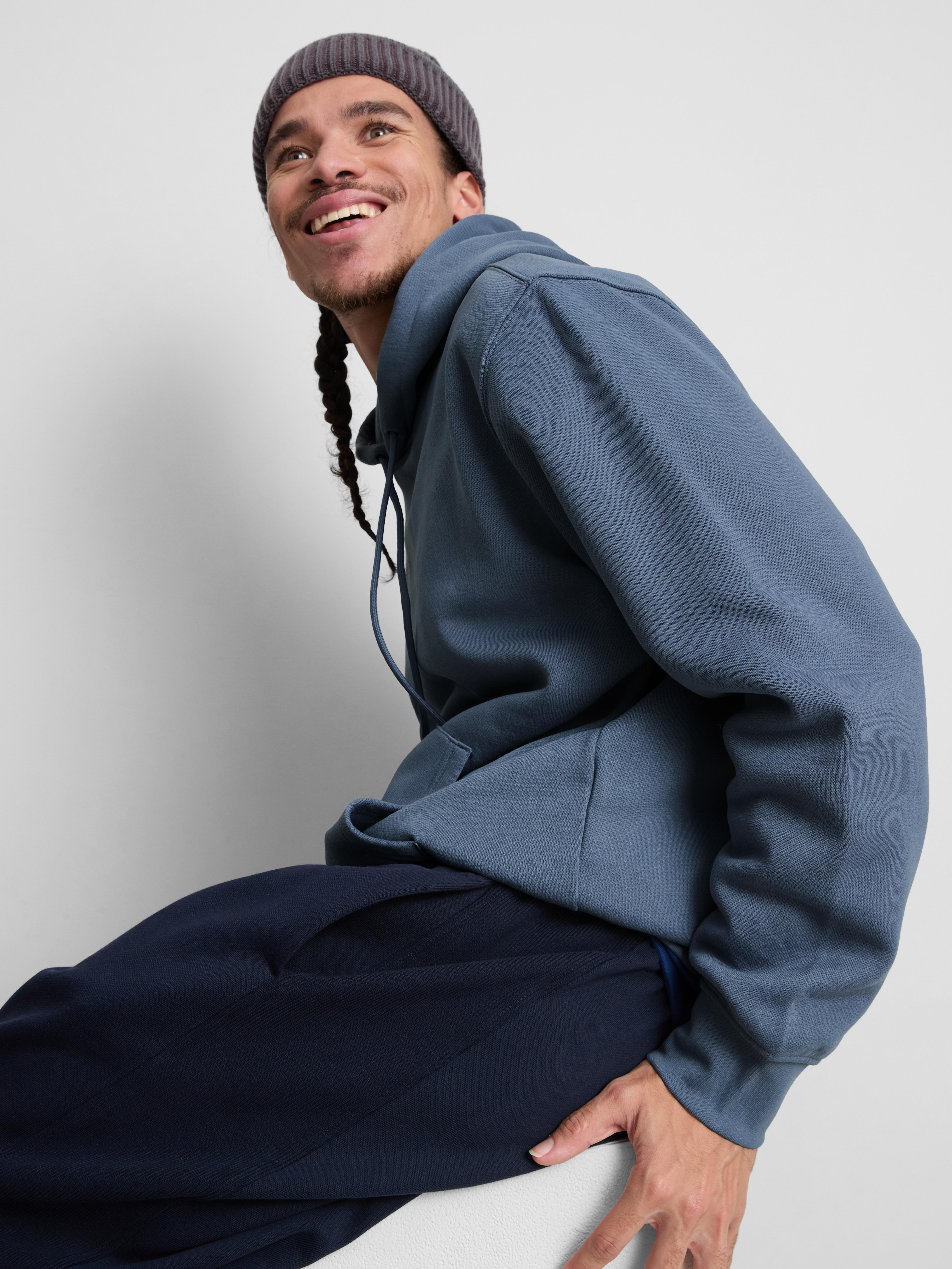 Cotton Blend Overhead Hoodie - Blue
