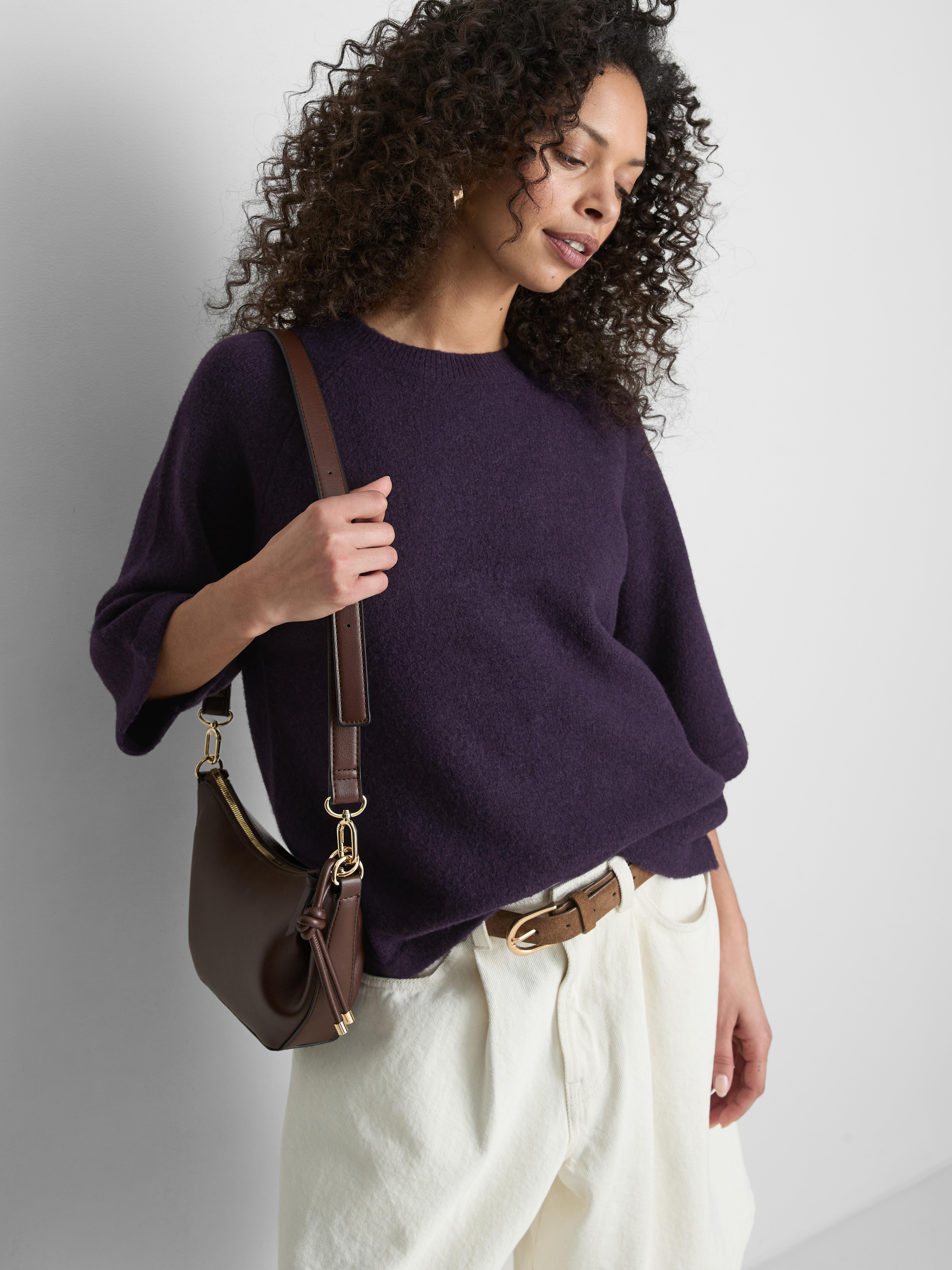 Wool-Blend Knitted Boxy T-Shirt - Dark Purple