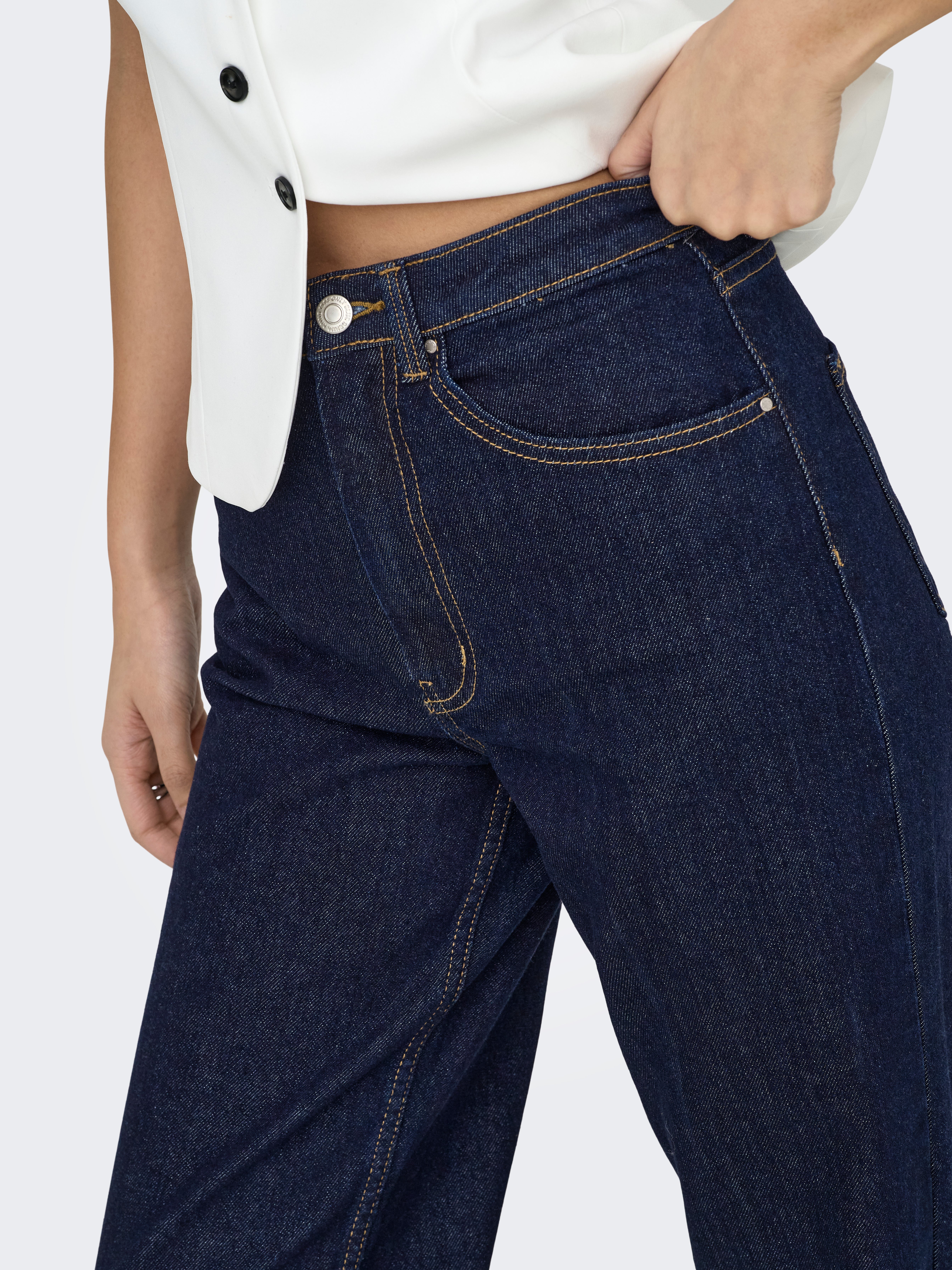 ONLJUICY High waist Wide Leg Fit Jeans Dark Blue Denim