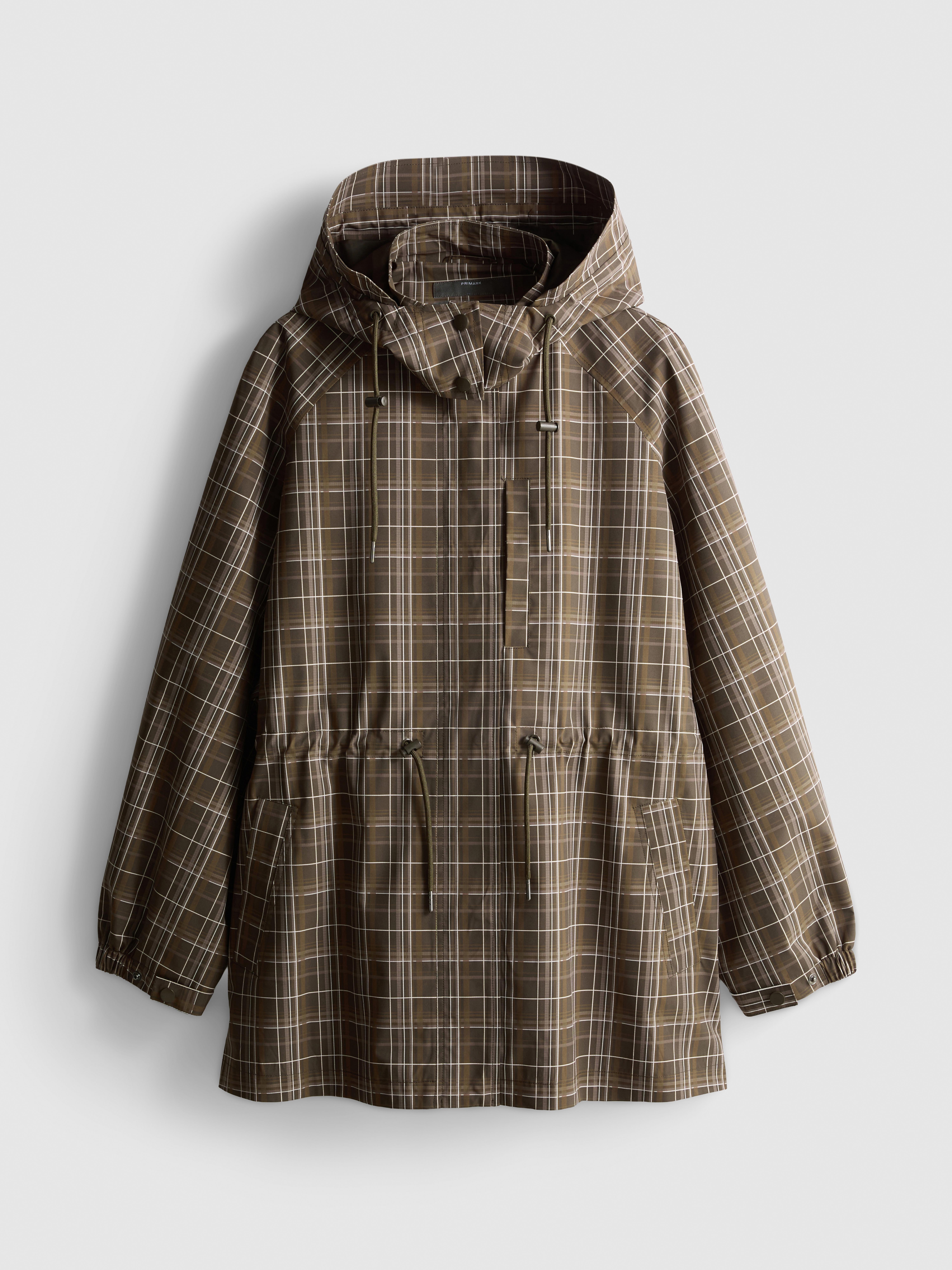 Check Hooded Raincoat - Olive