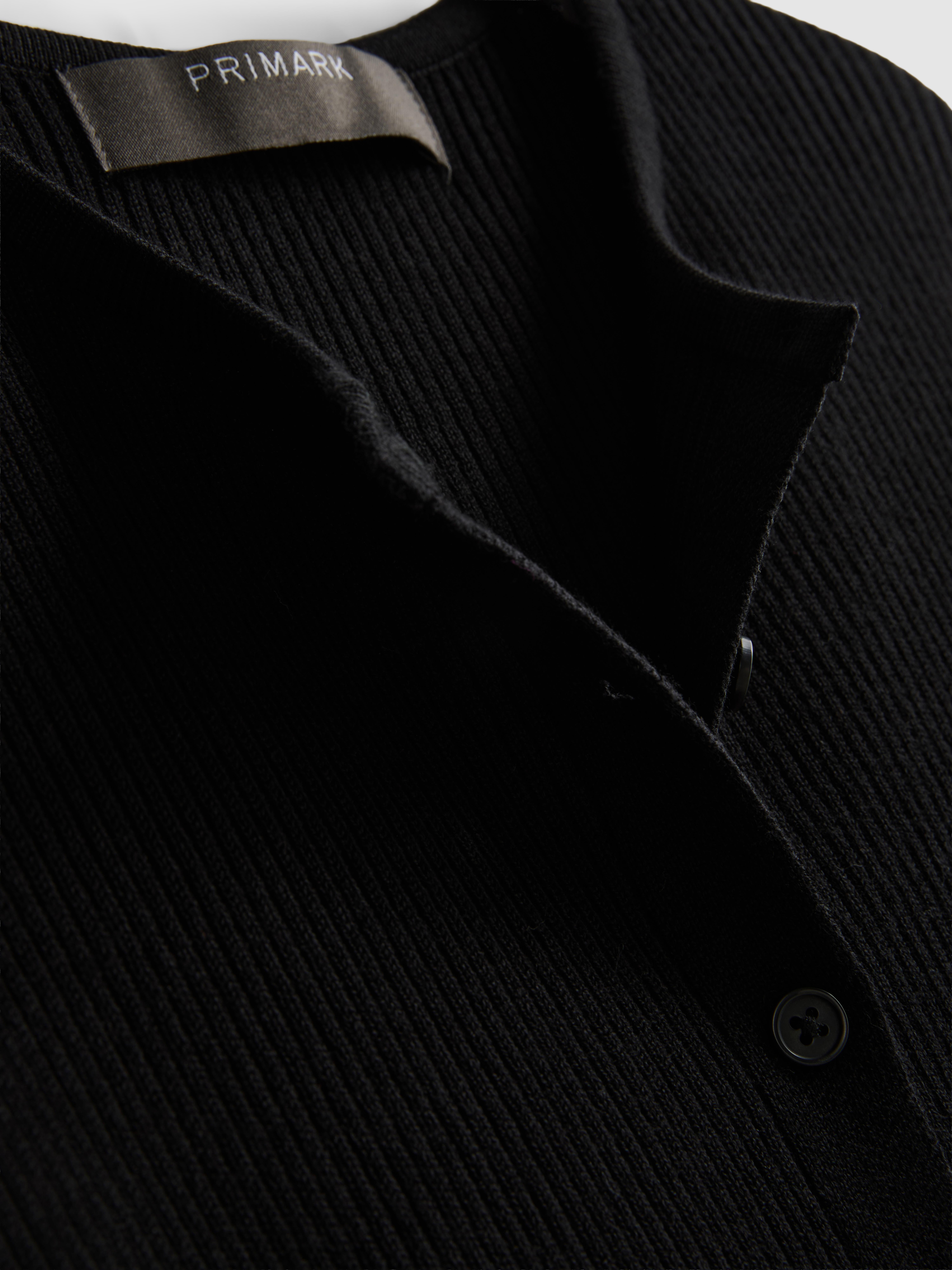 Ribbed Round Neck Cardigan - Black