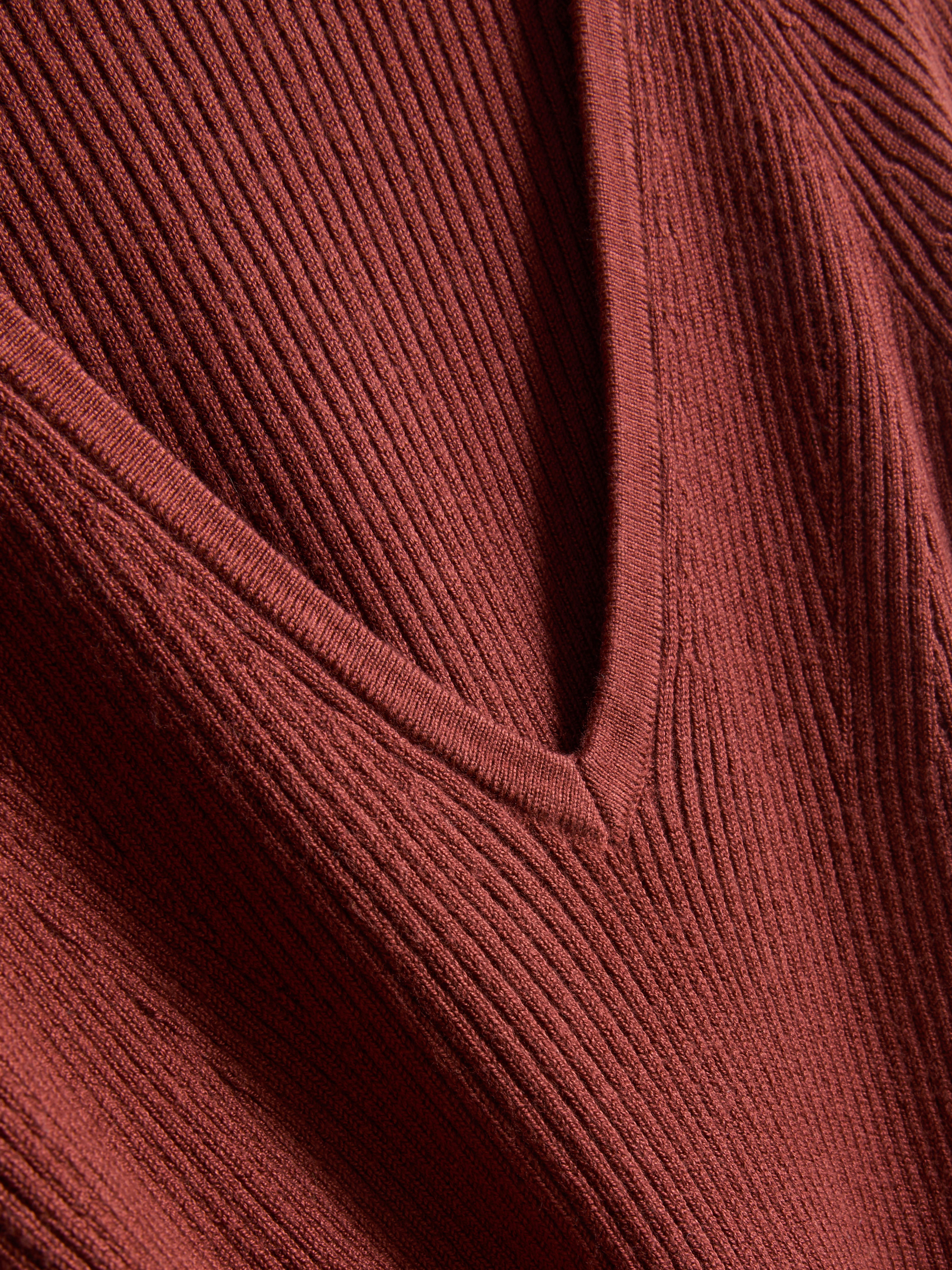 Ribbed V-Neck Sweater - Burnt Orange