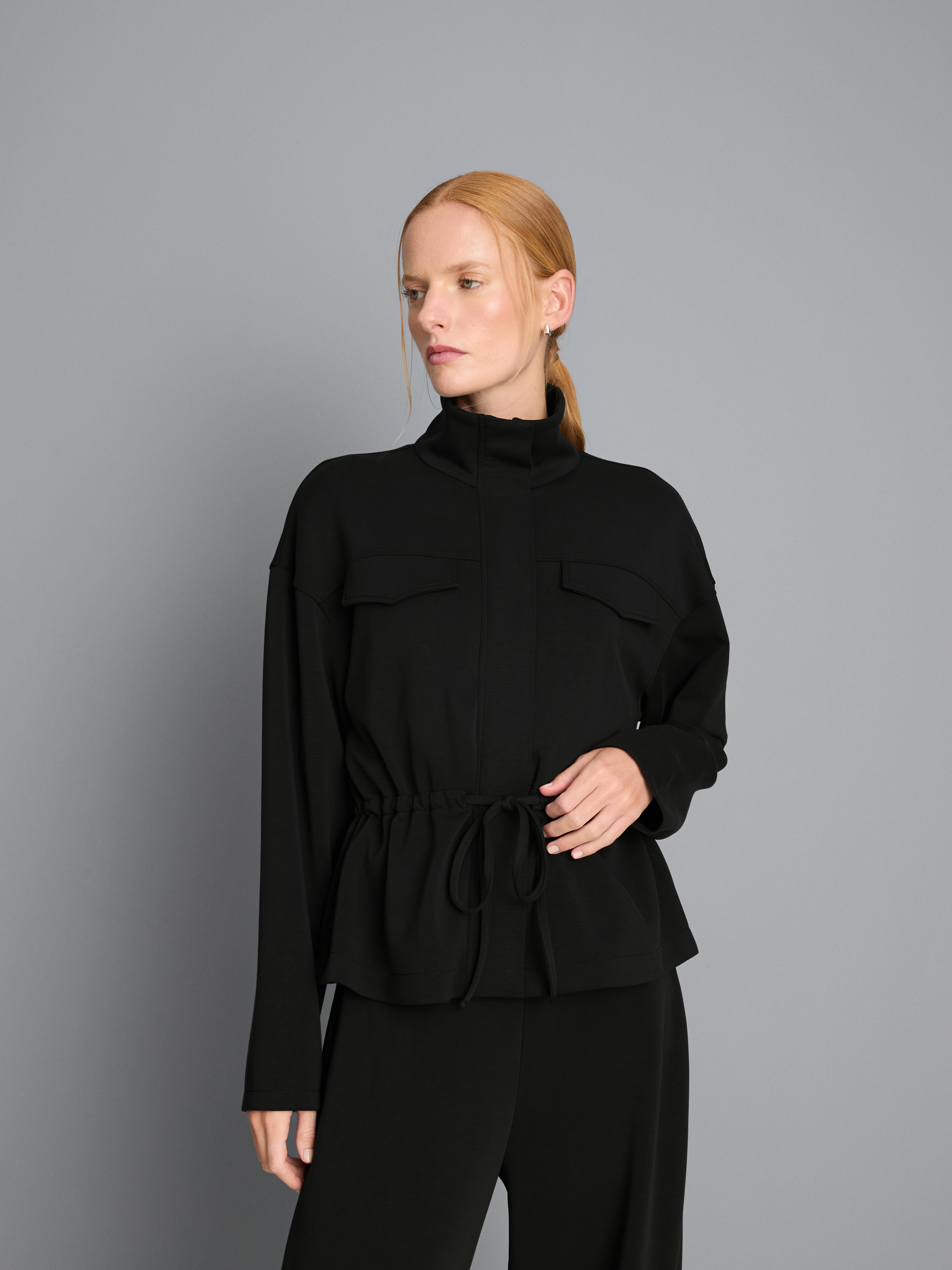 Modal Blend Cinched Track Top - Black