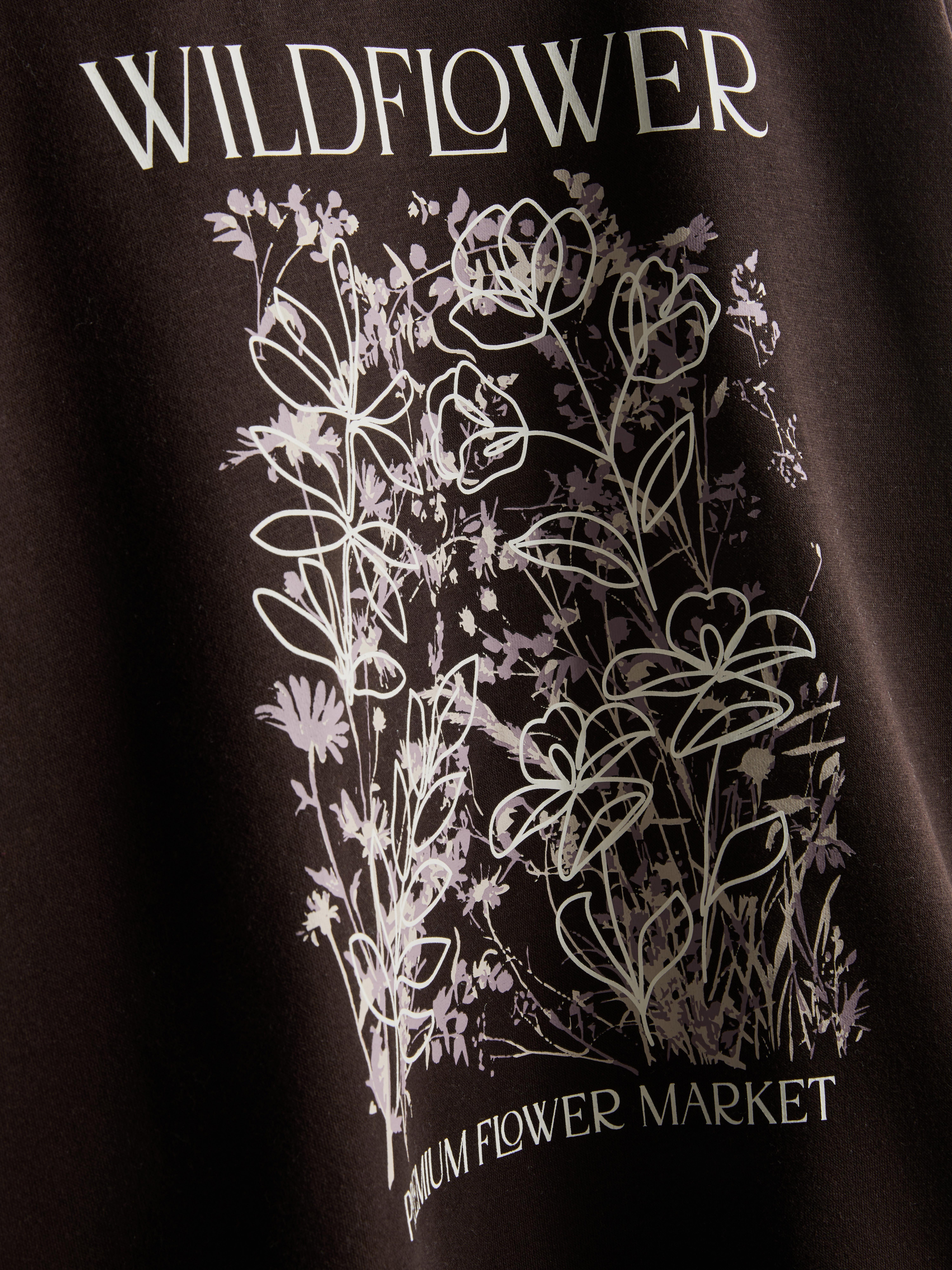 Cotton Blend Relaxed Graphic Sweatshirt - Chocolate