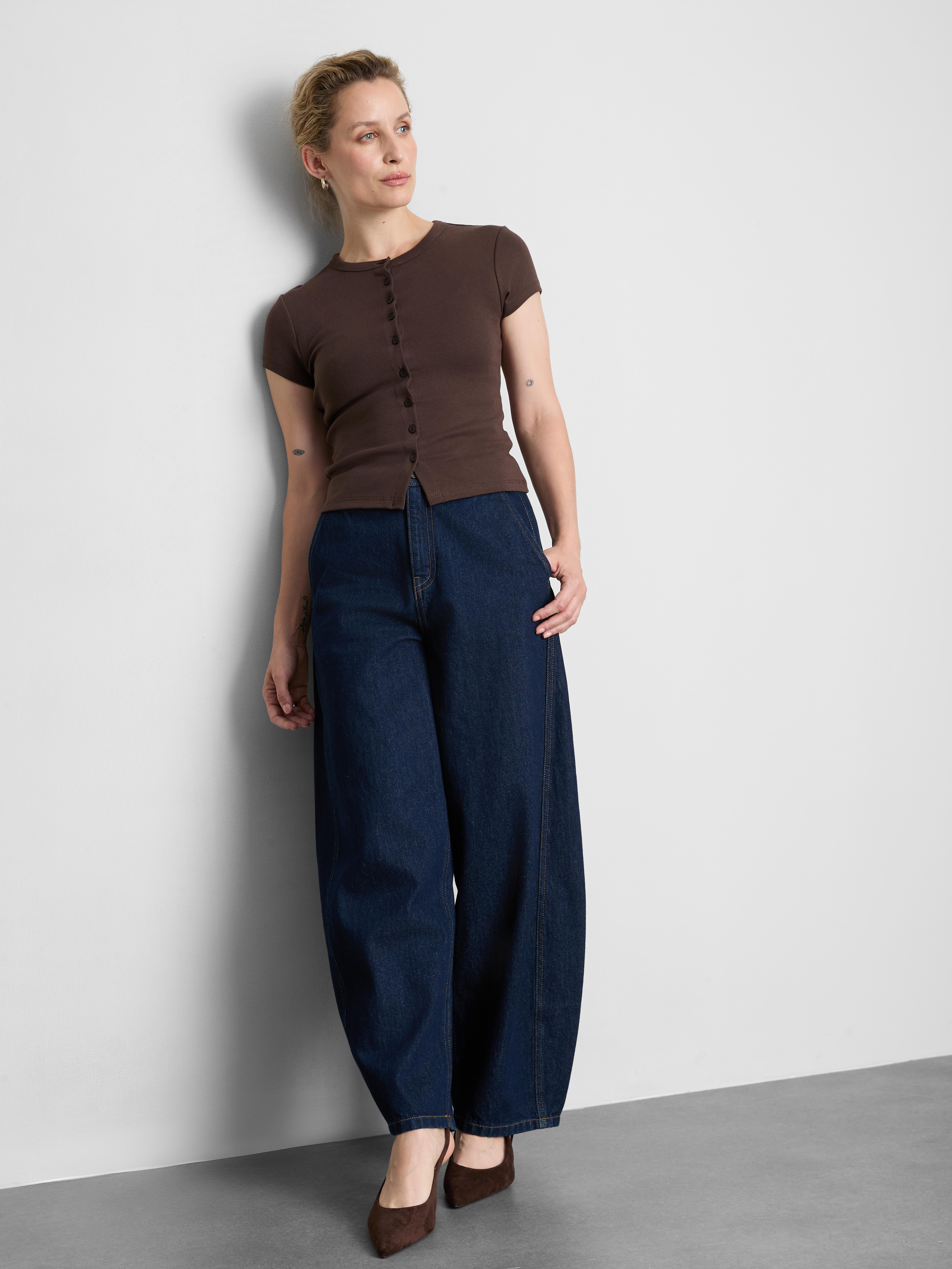 Cotton Rich Button-Up T-Shirt - Chocolate