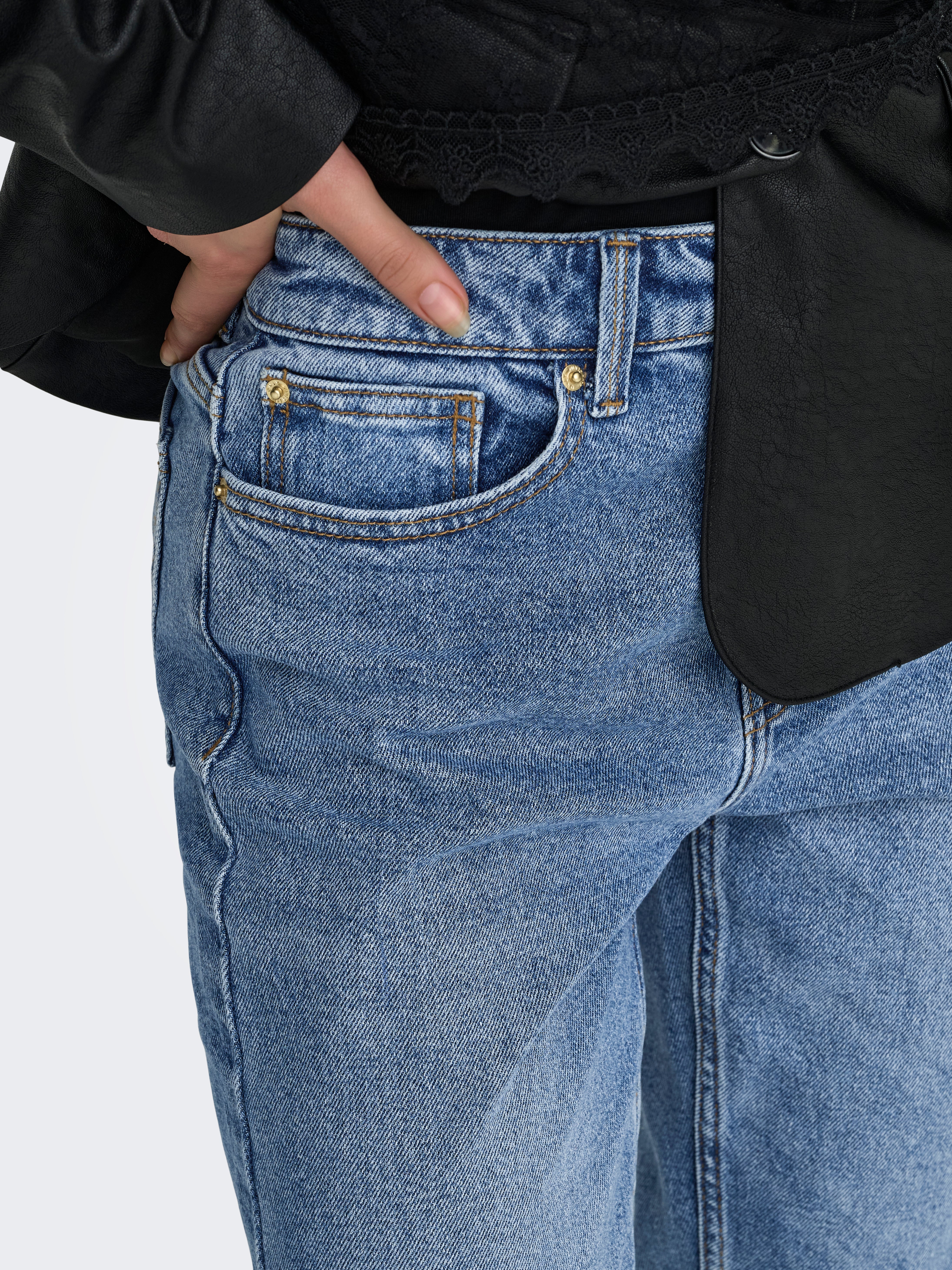 ONLEMILY High waist Straight Fit Ankle length Jeans Medium Blue Denim