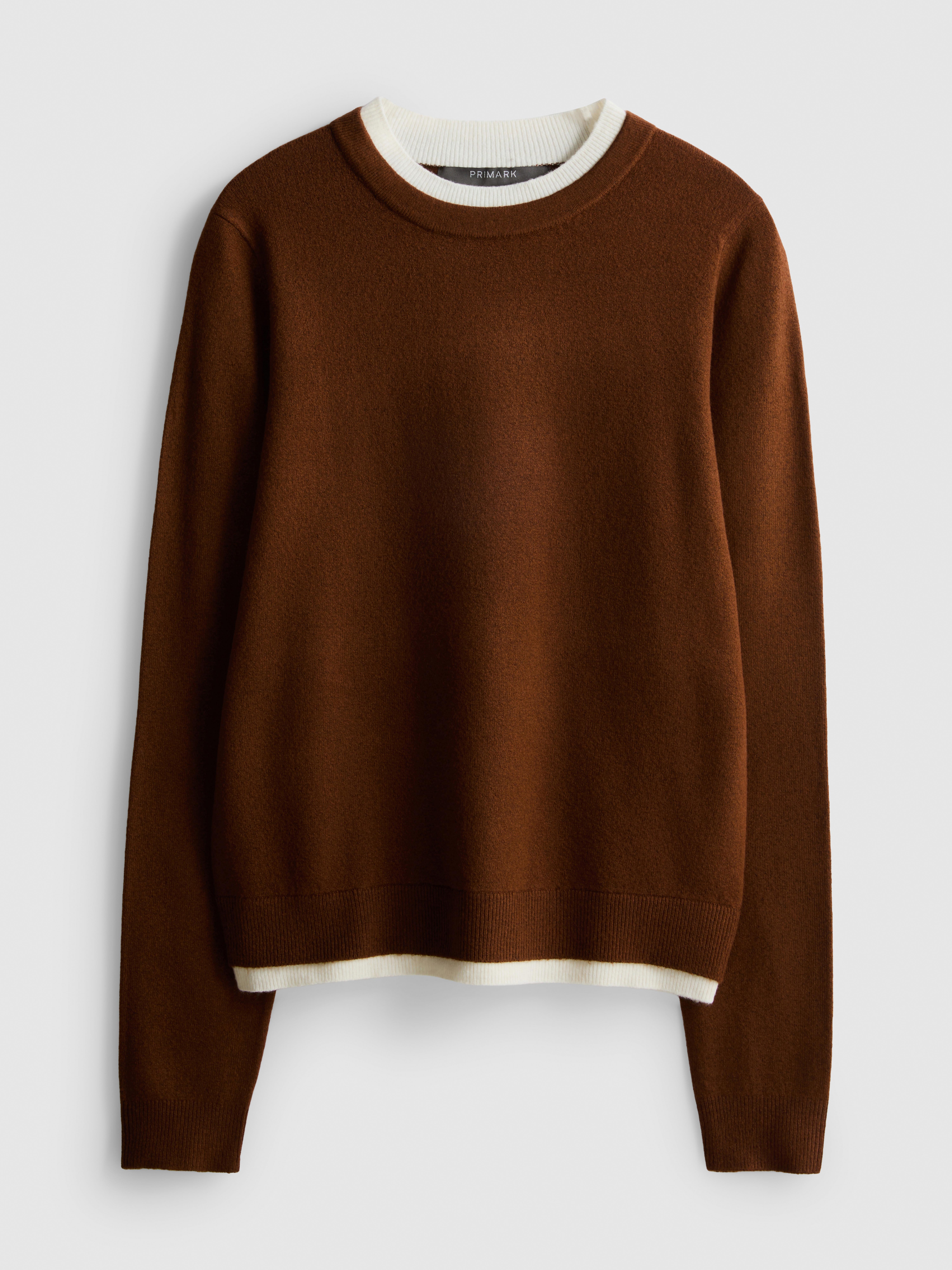 Knitted Double Layer Crew Neck Sweater - Caramel