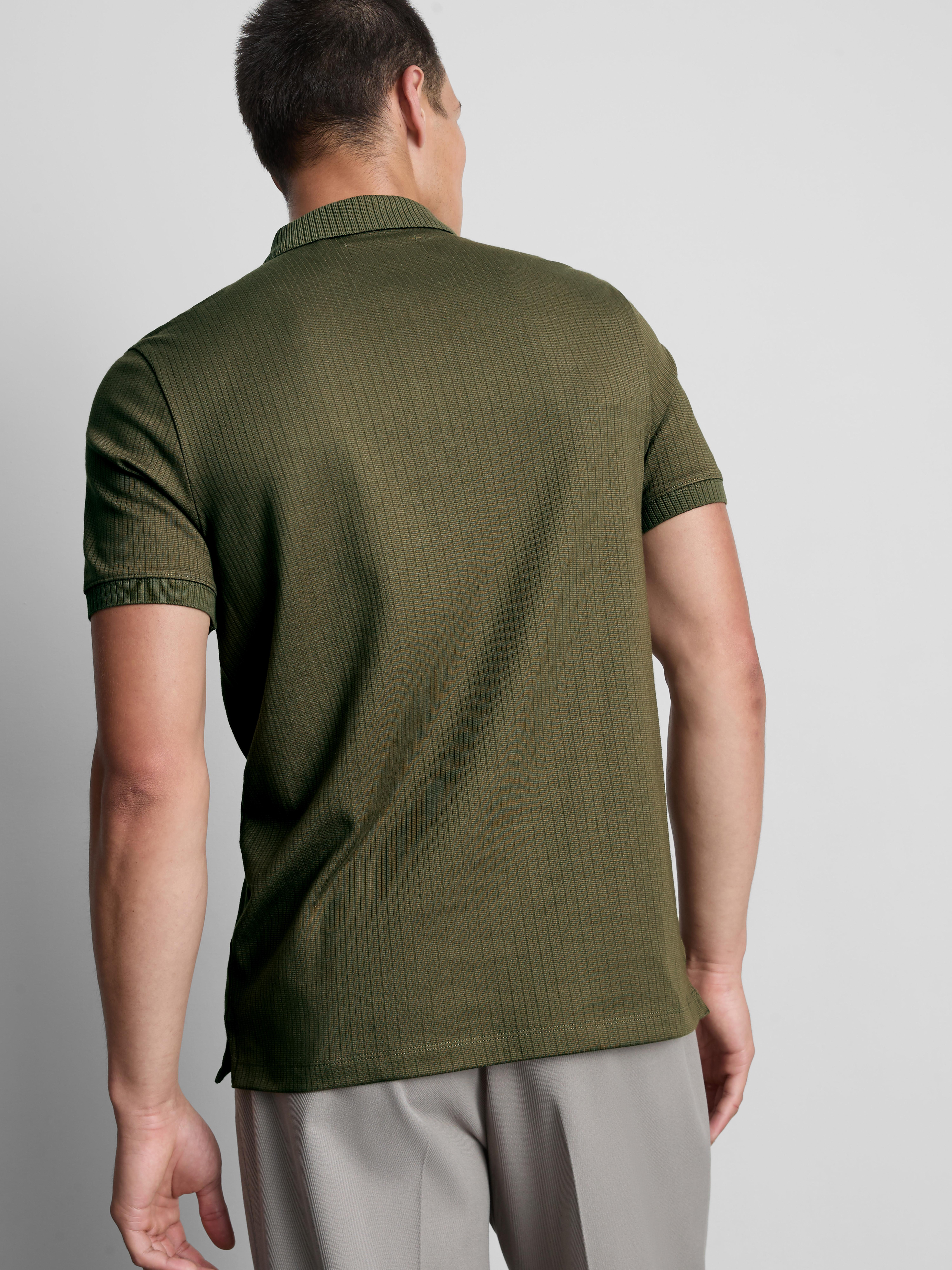 The Edit Ribbed Zip Neck Polo Shirt - Olive