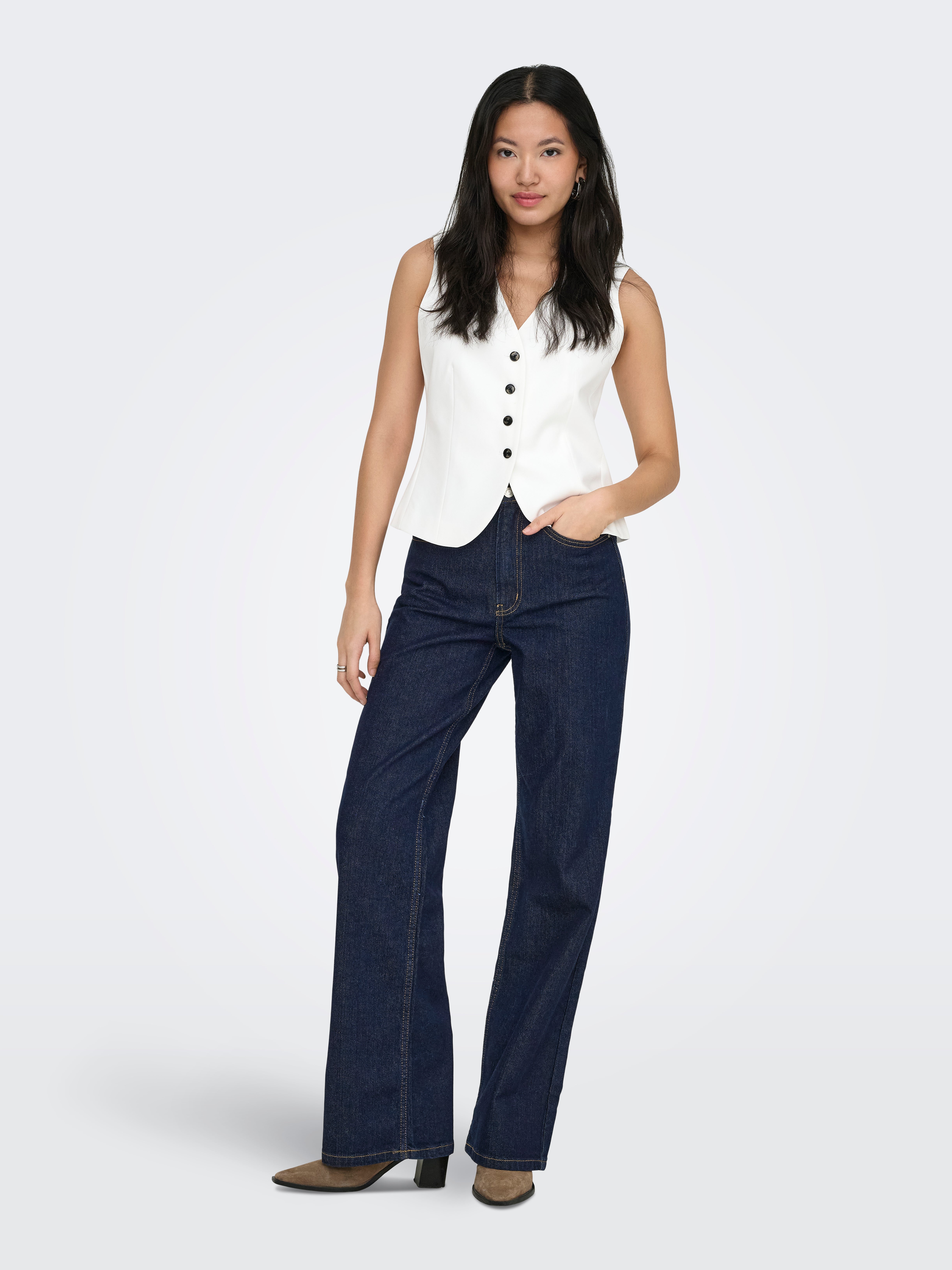 ONLJUICY High waist Wide Leg Fit Jeans Dark Blue Denim