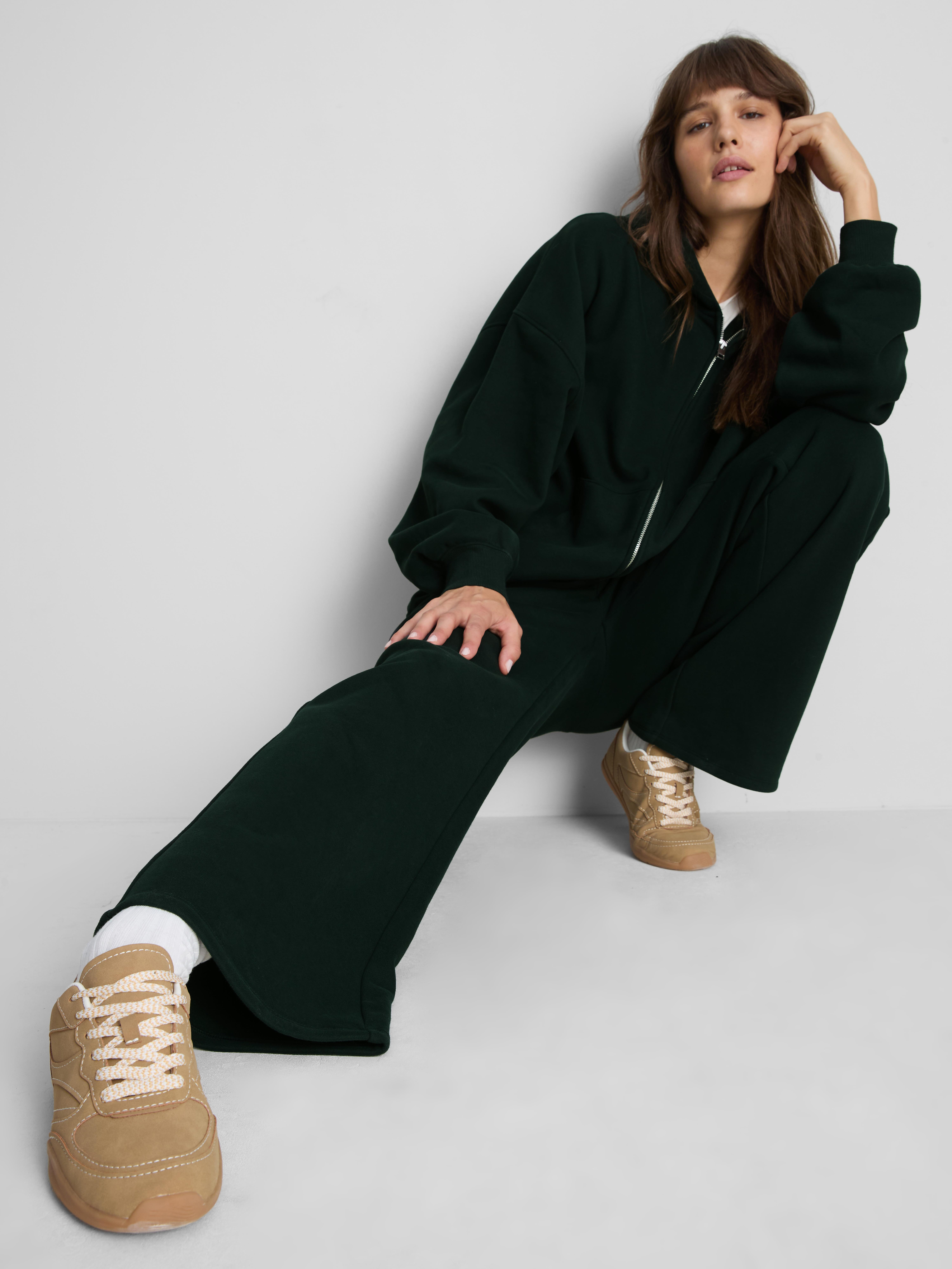 Paula Echevarría Cotton Rich Wide Leg Joggers - Dark Green