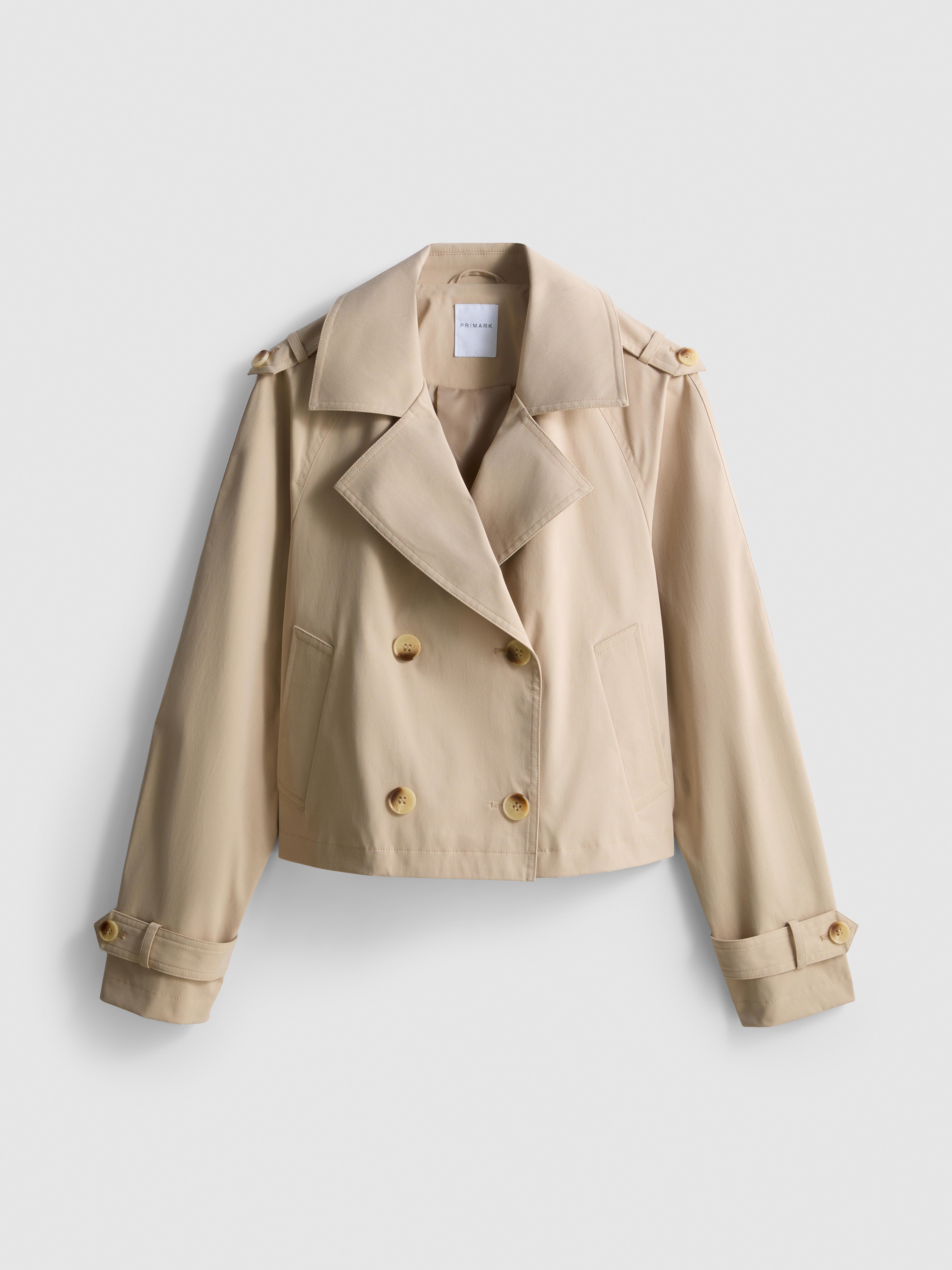 Double-Breasted Boxy Rain Jacket - Stone
