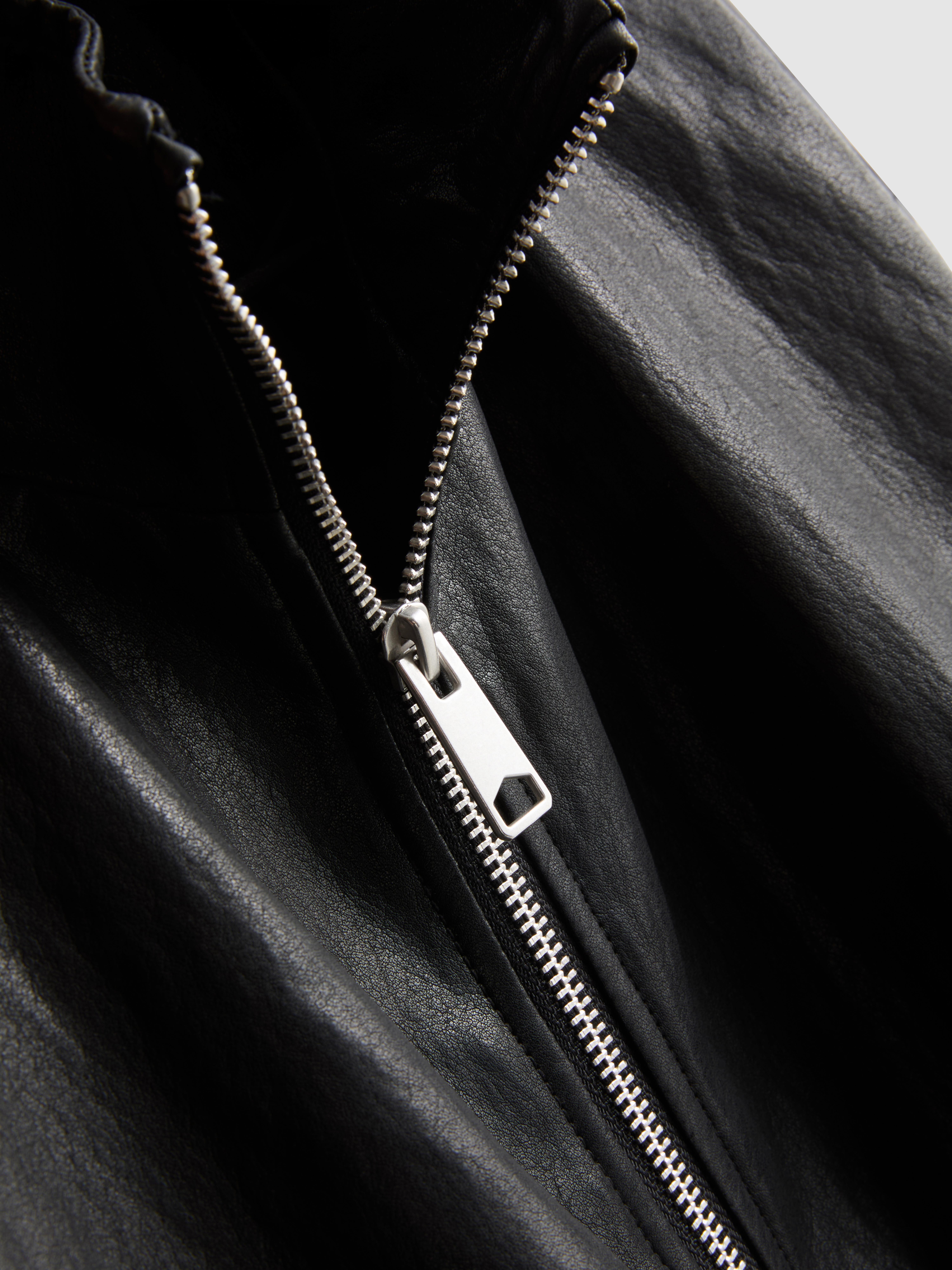 Faux Leather Funnel Jacket - Black