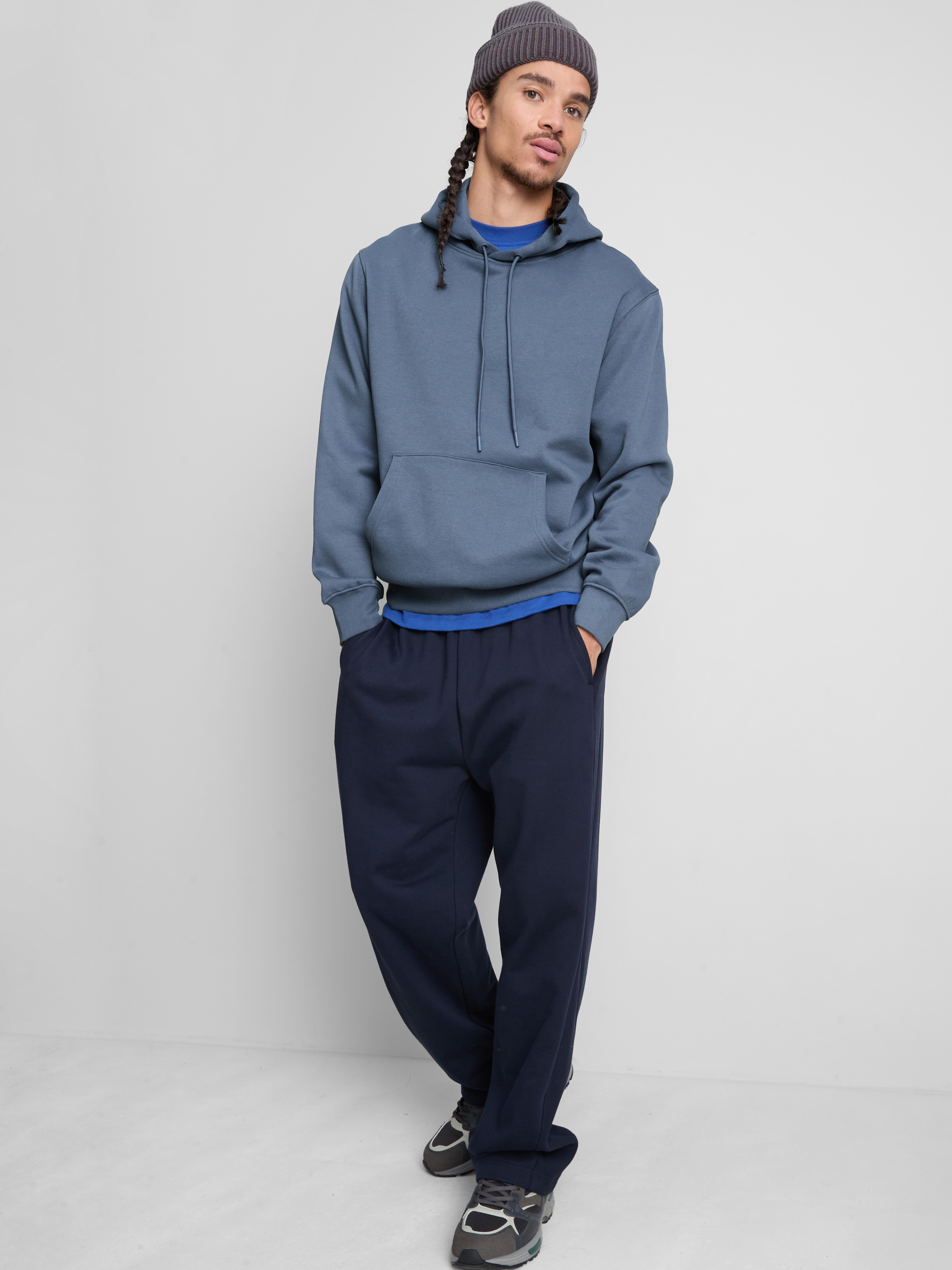 Cotton Blend Overhead Hoodie - Blue