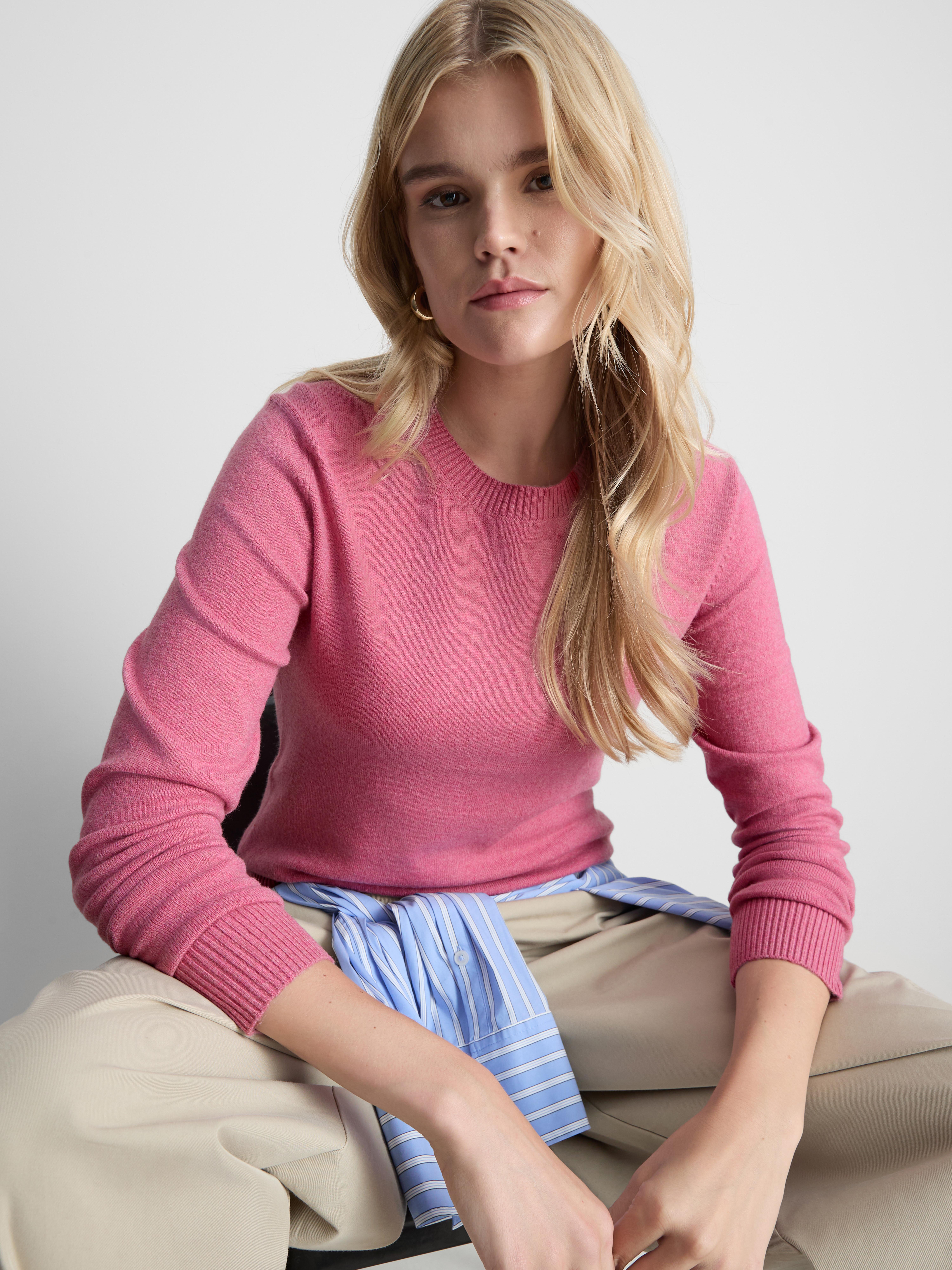 Soft Knitted Crew Neck Sweater - Pink