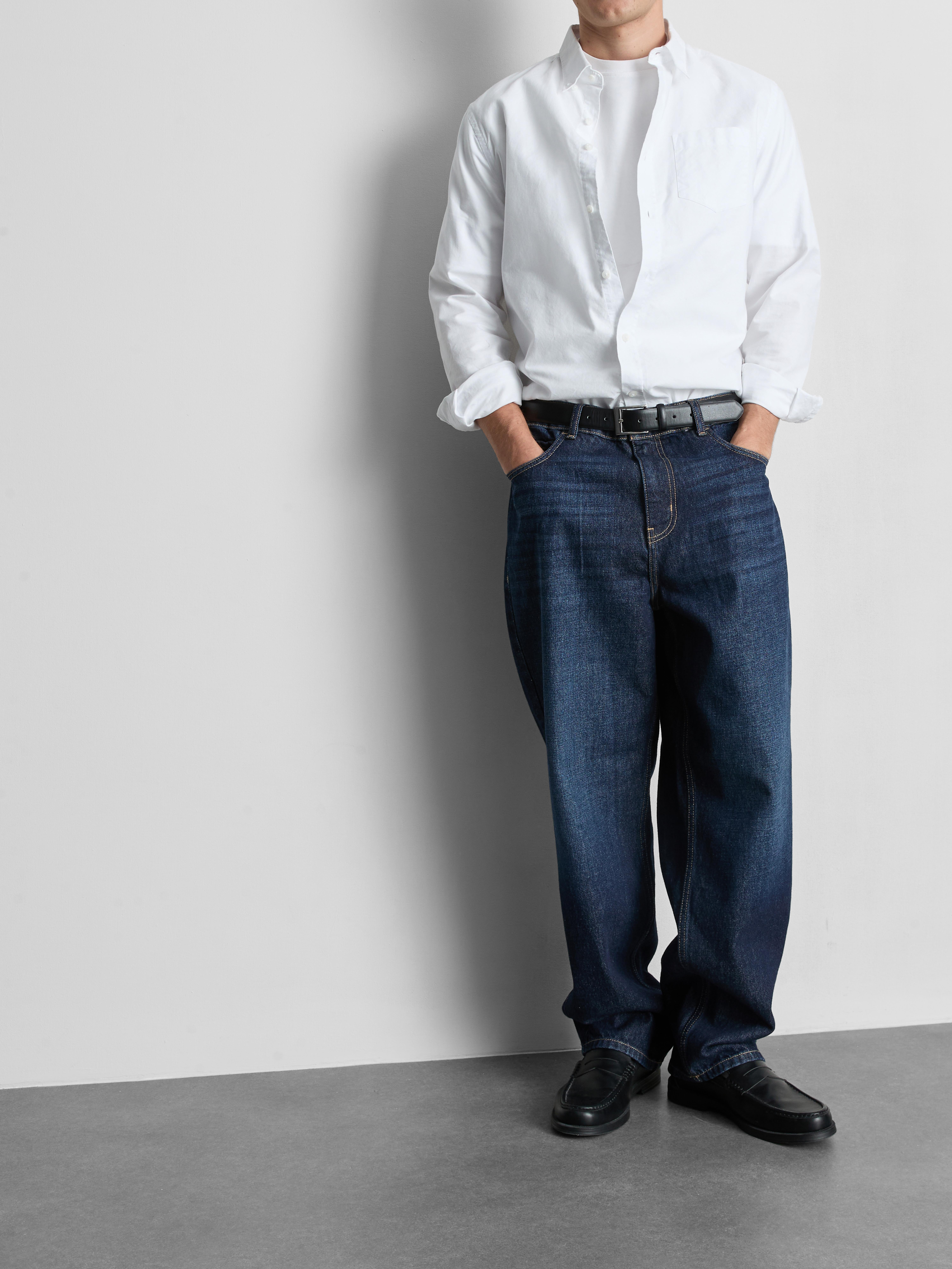 High-Waisted Relaxed Jeans - Dark Blue