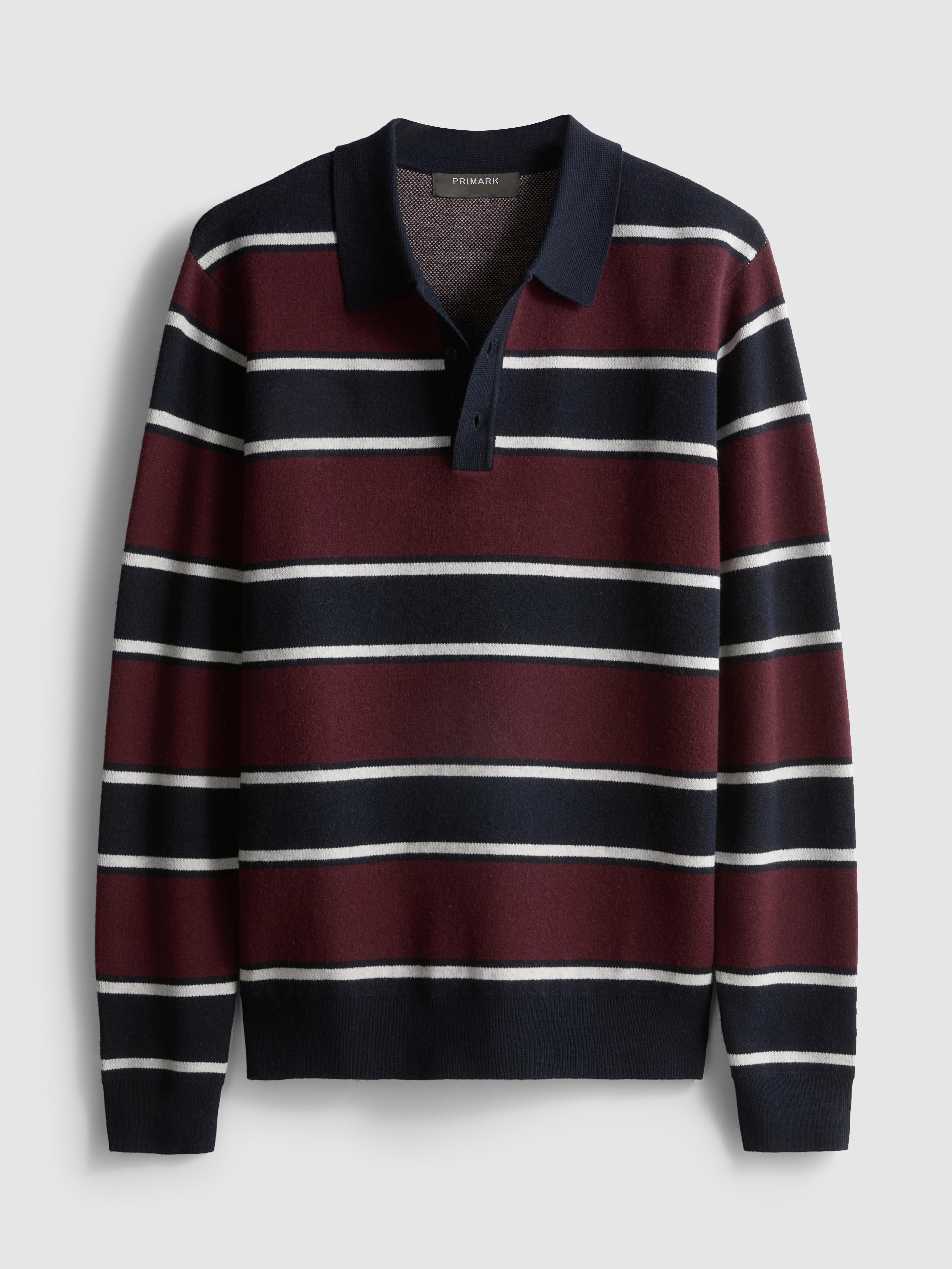 Stripe Knitted Collared Sweater - Navy