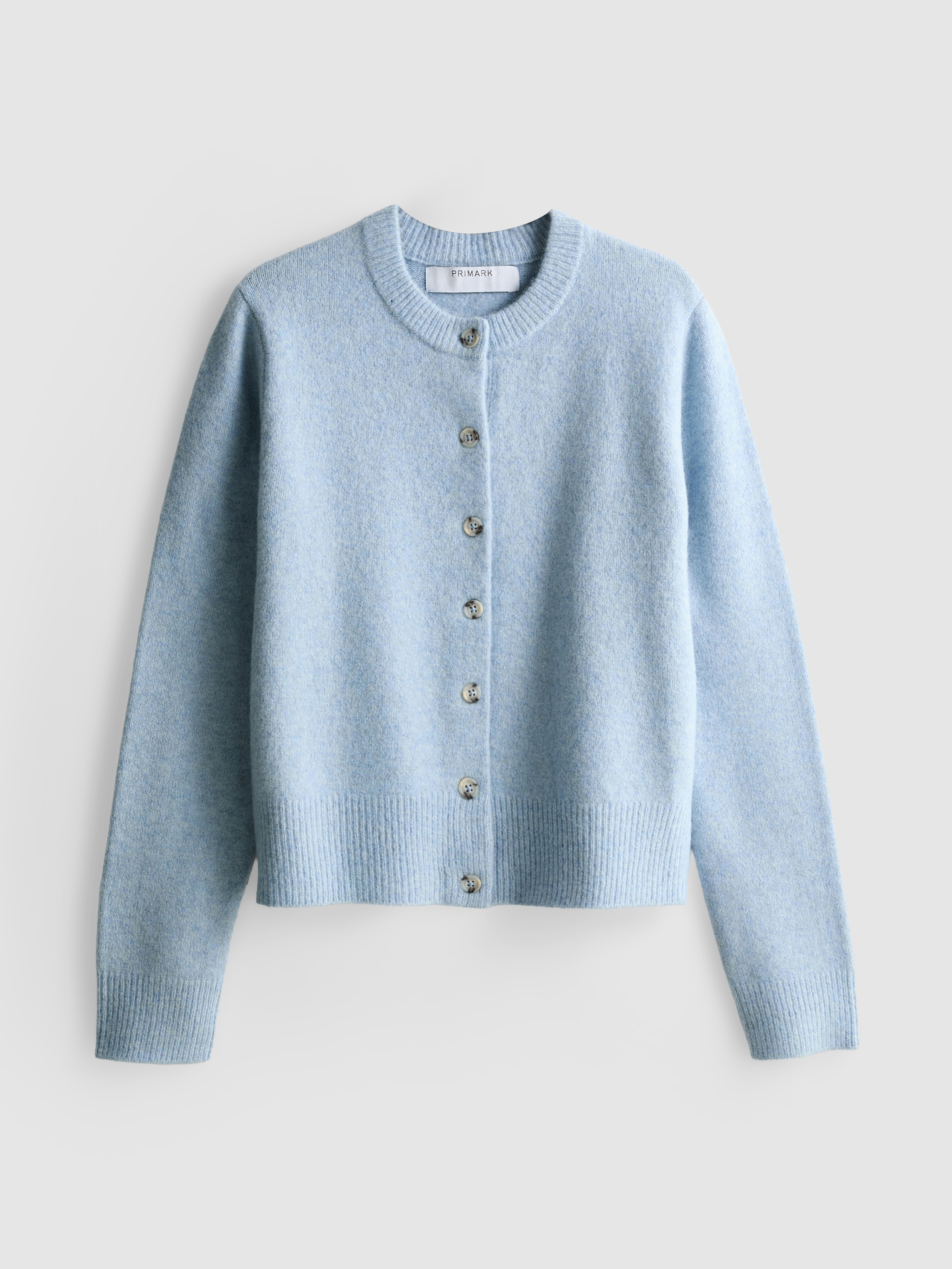 Essential Knitted Crewneck Cardigan - Light Blue