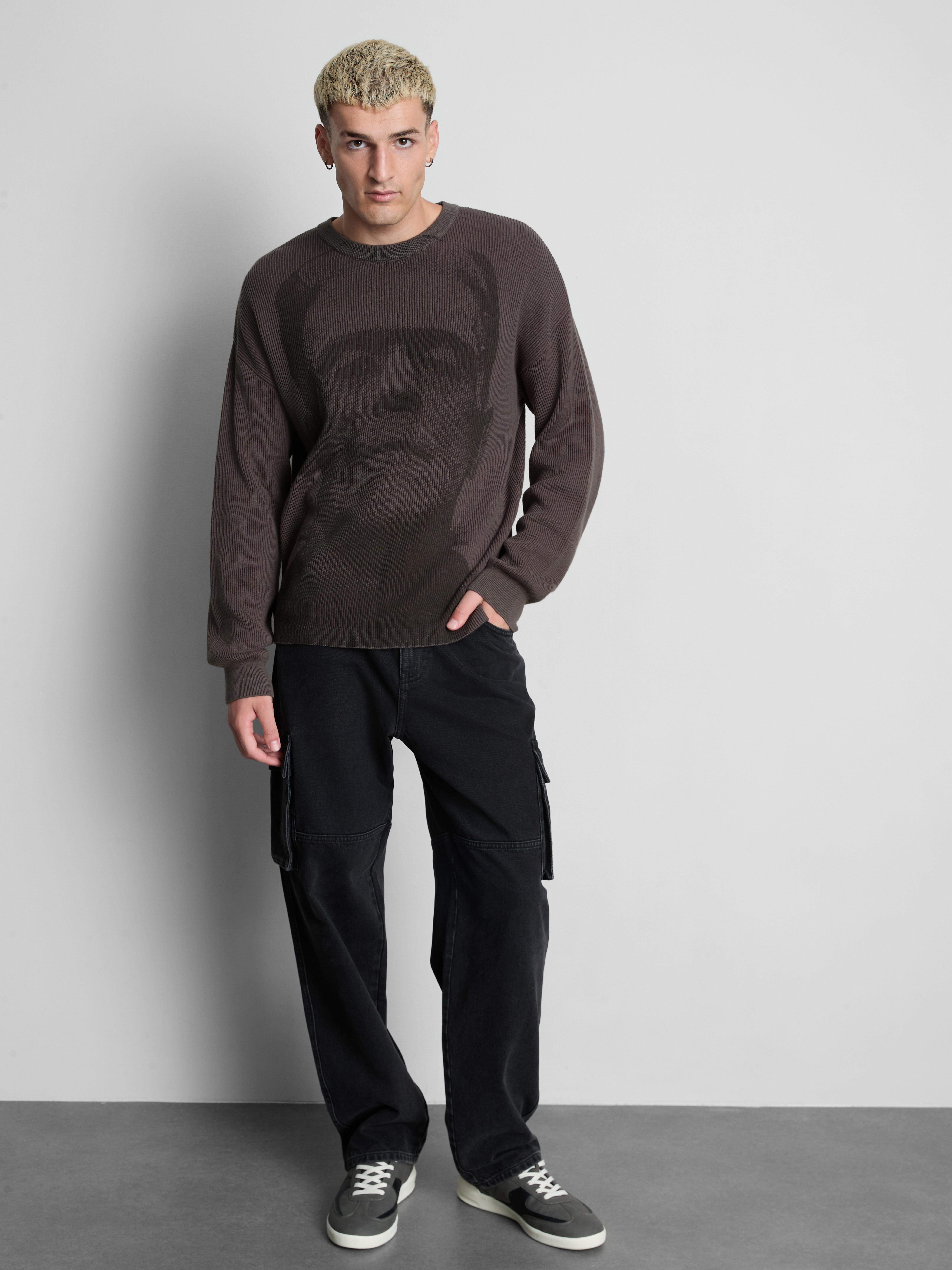 Frankenstein Pure Cotton Graphic Sweater - Gray