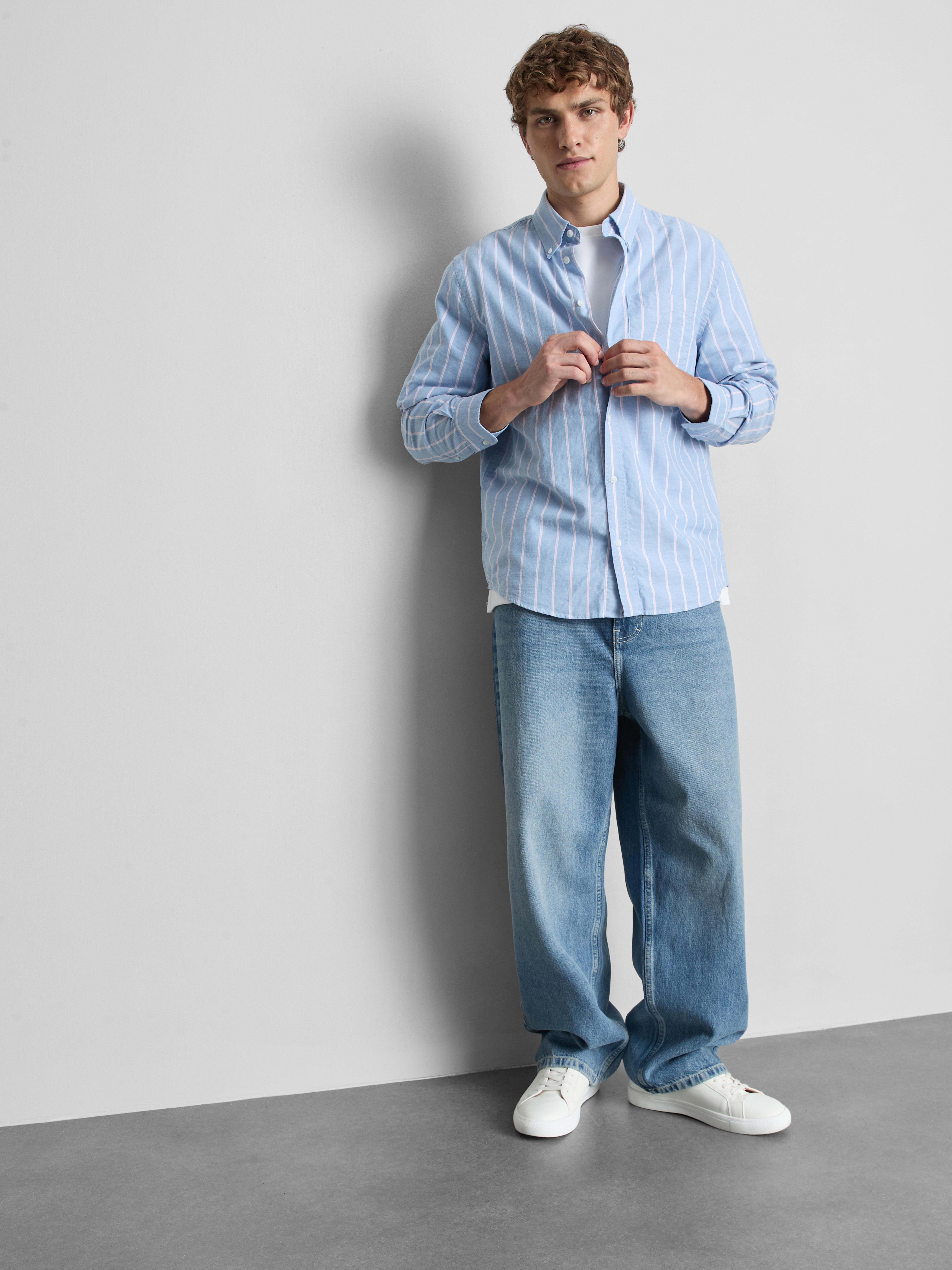 Pure Cotton Striped Oxford Shirt - Blue