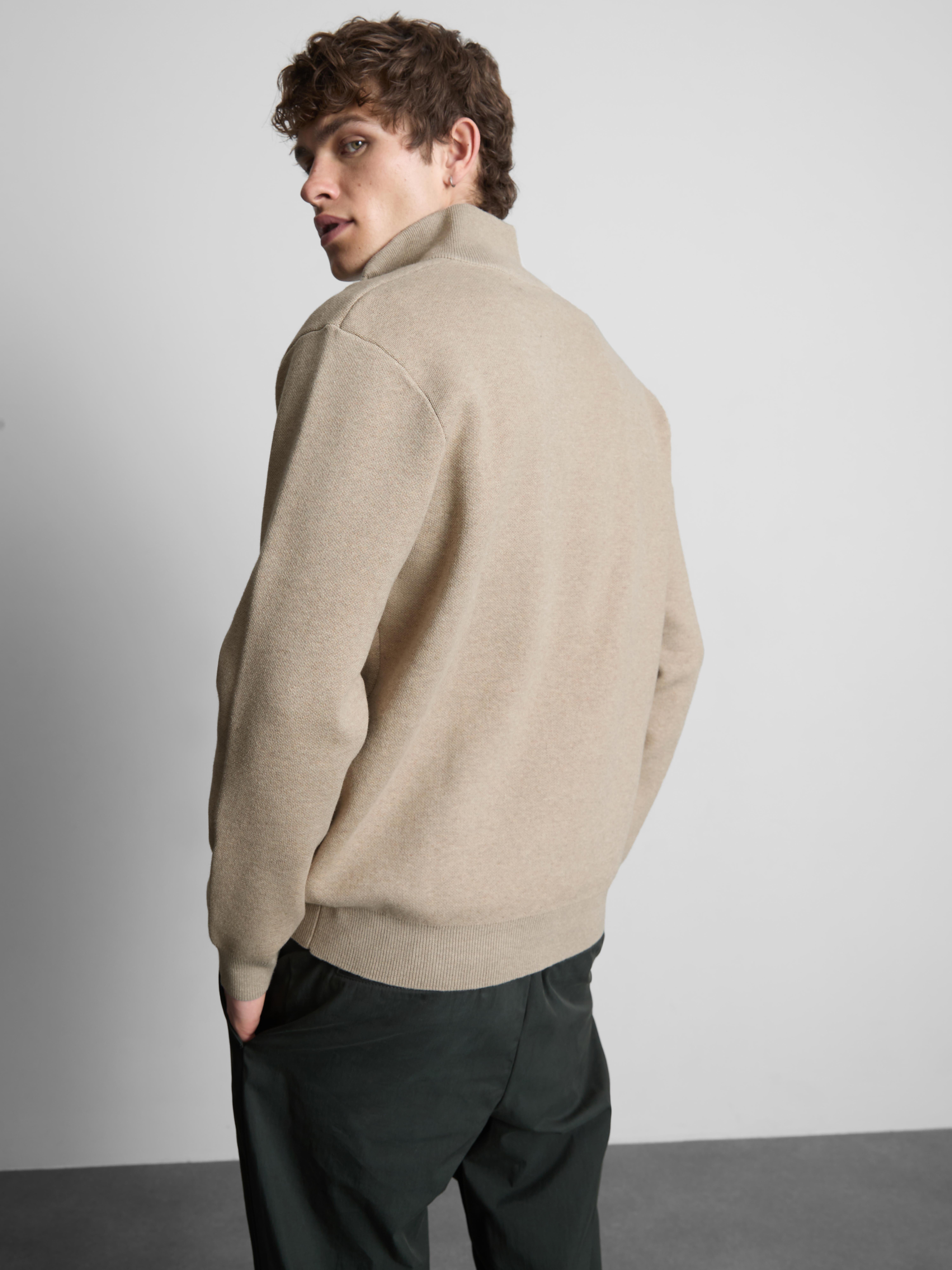 Zip Neck Knitted Sweater - Natural