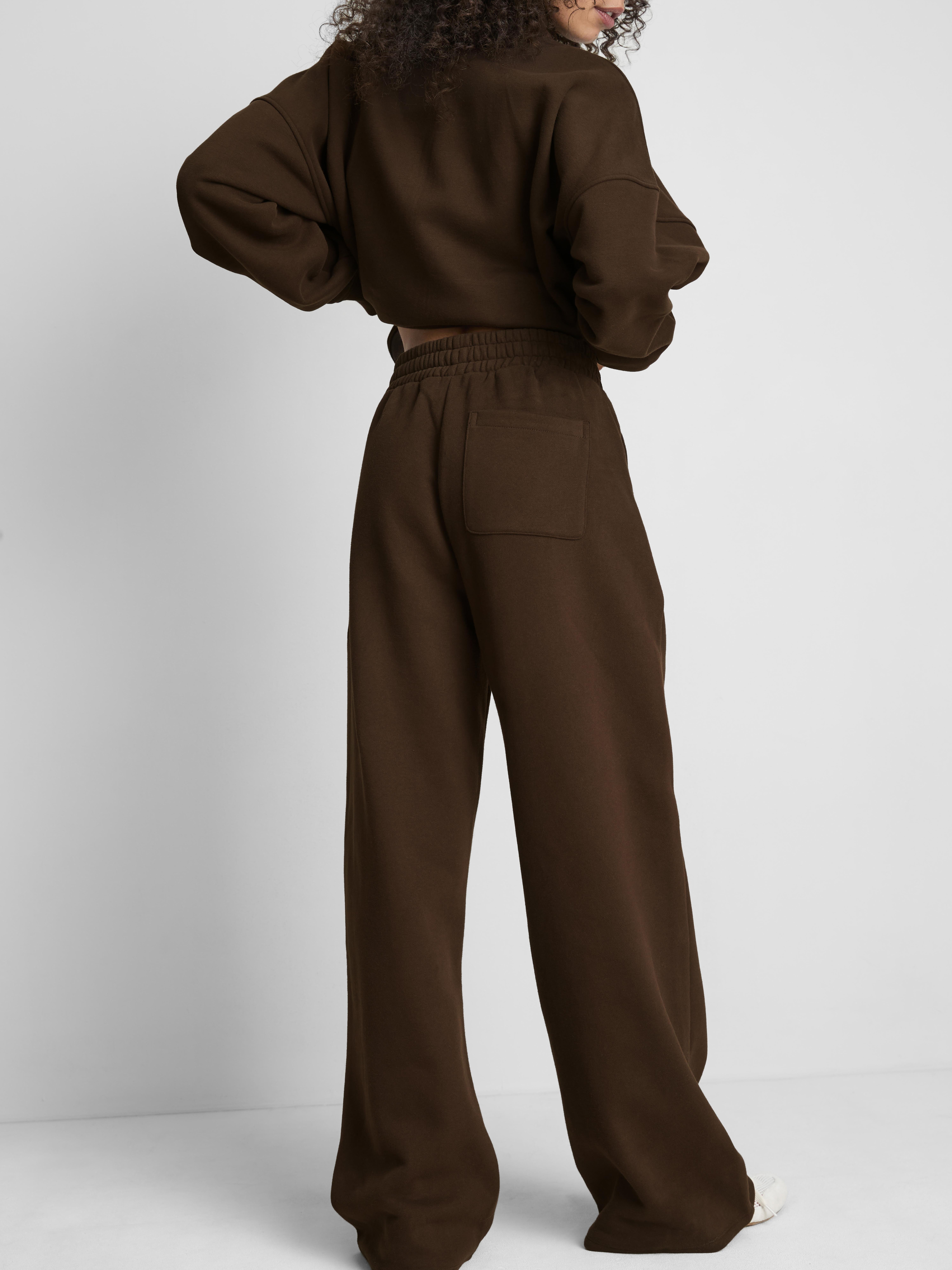 Cotton Rich Wide Leg Sweatpants - Chocolate
