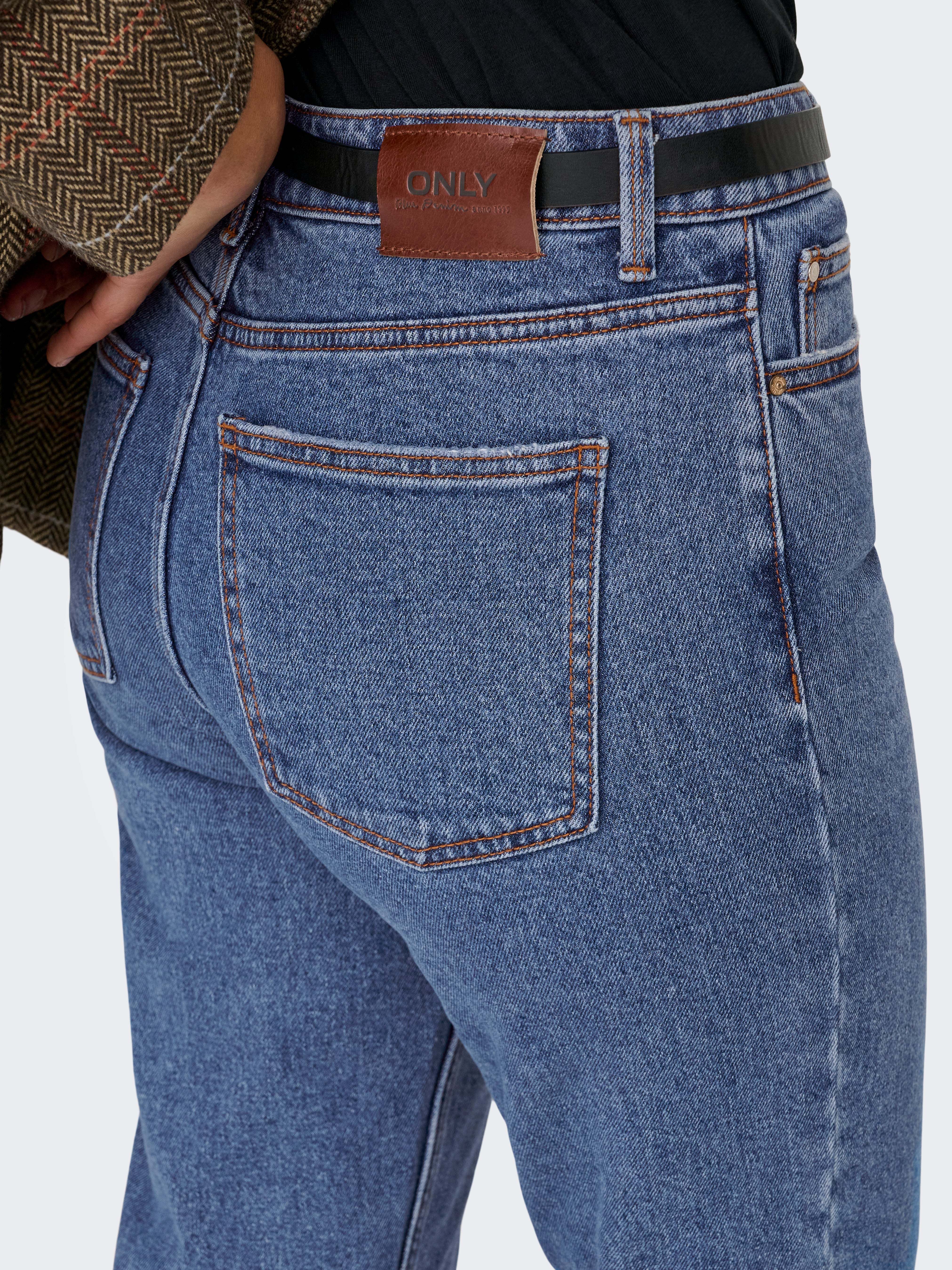 ONLEMILY High waist Straight Fit Cropped Jeans Dark Blue Denim