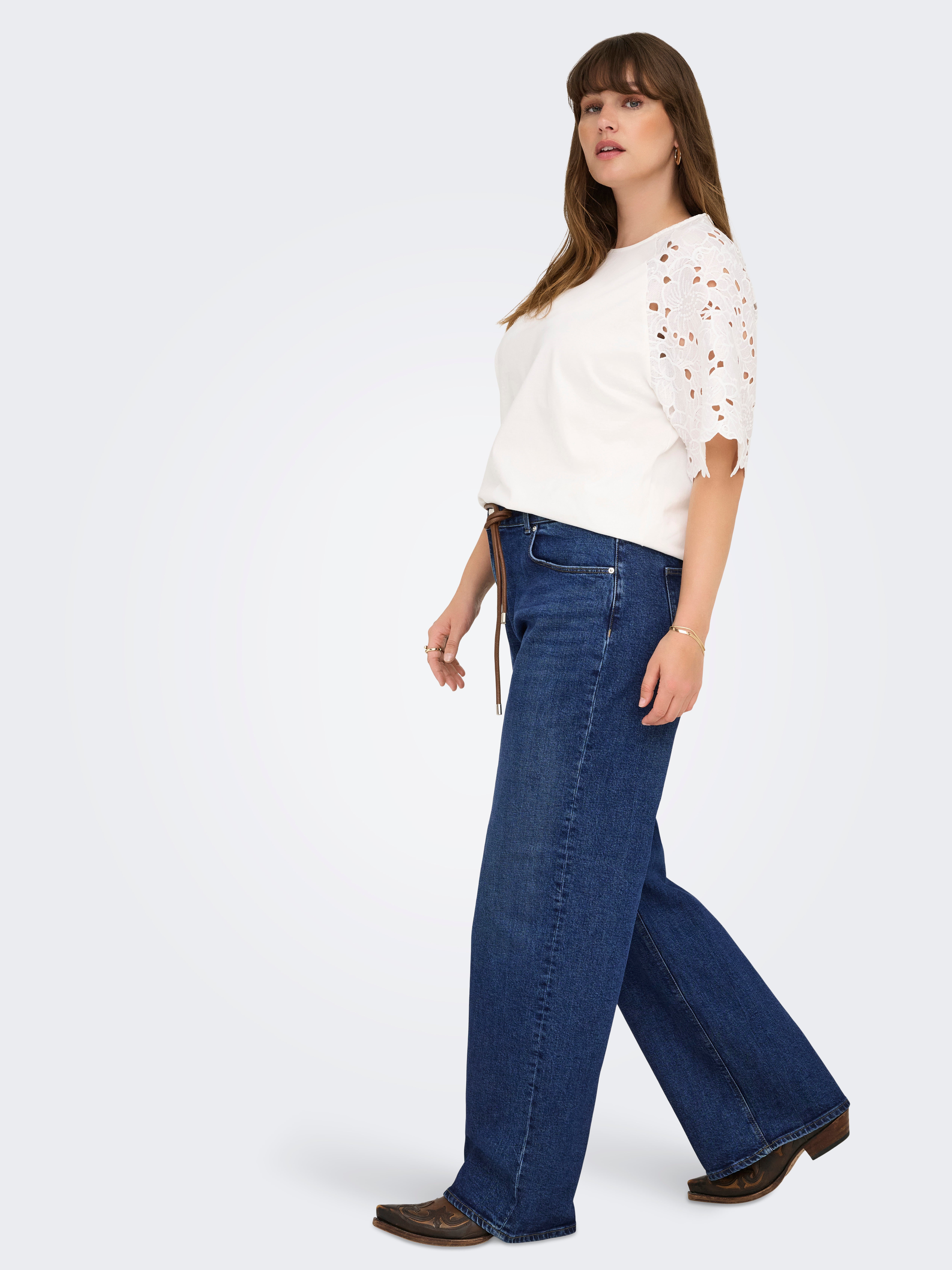 CARJUICY High waist Wide Leg Fit Jeans Dark Blue Denim