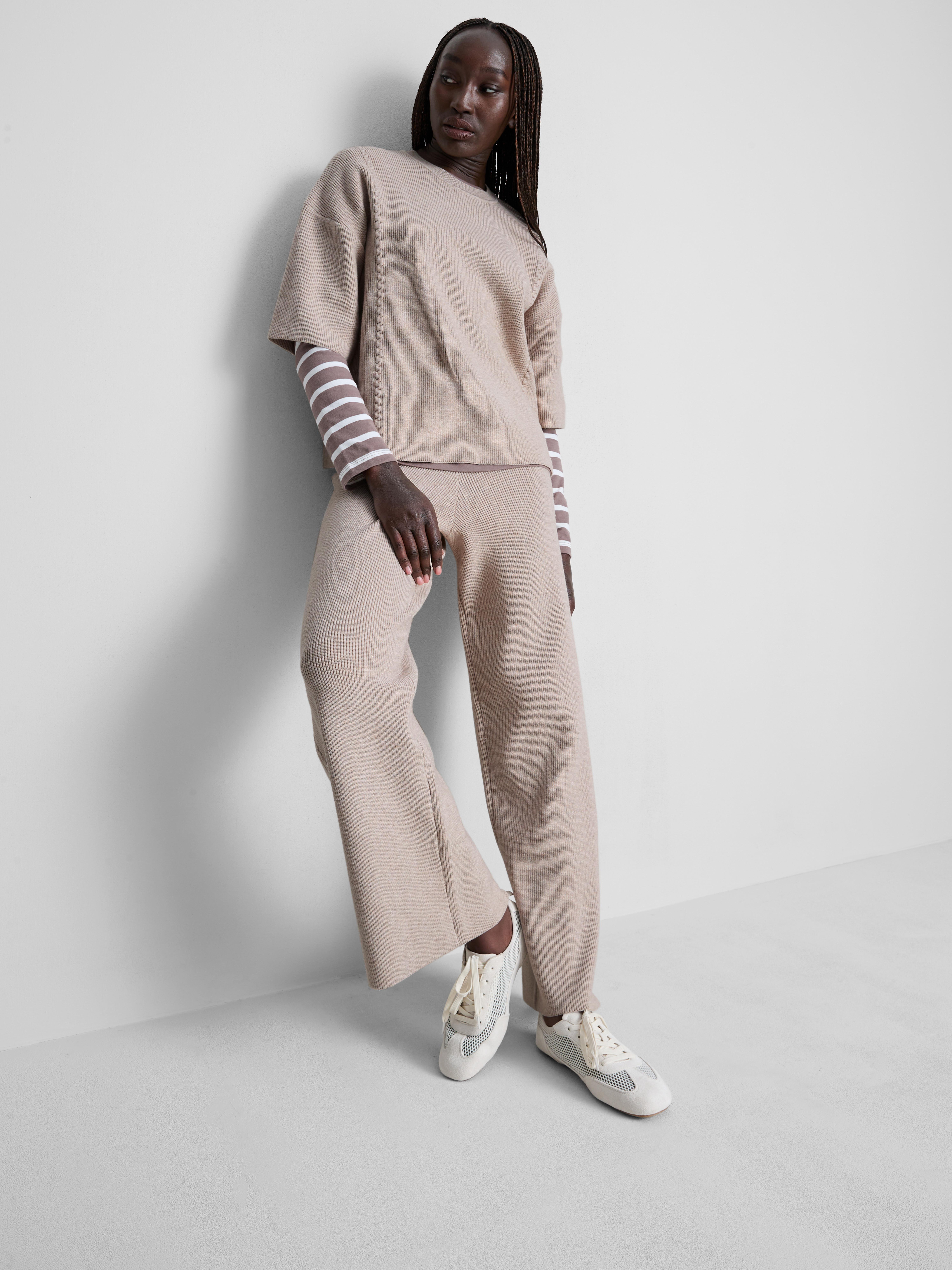Knitted Dropped-Sleeve T-Shirt - Taupe