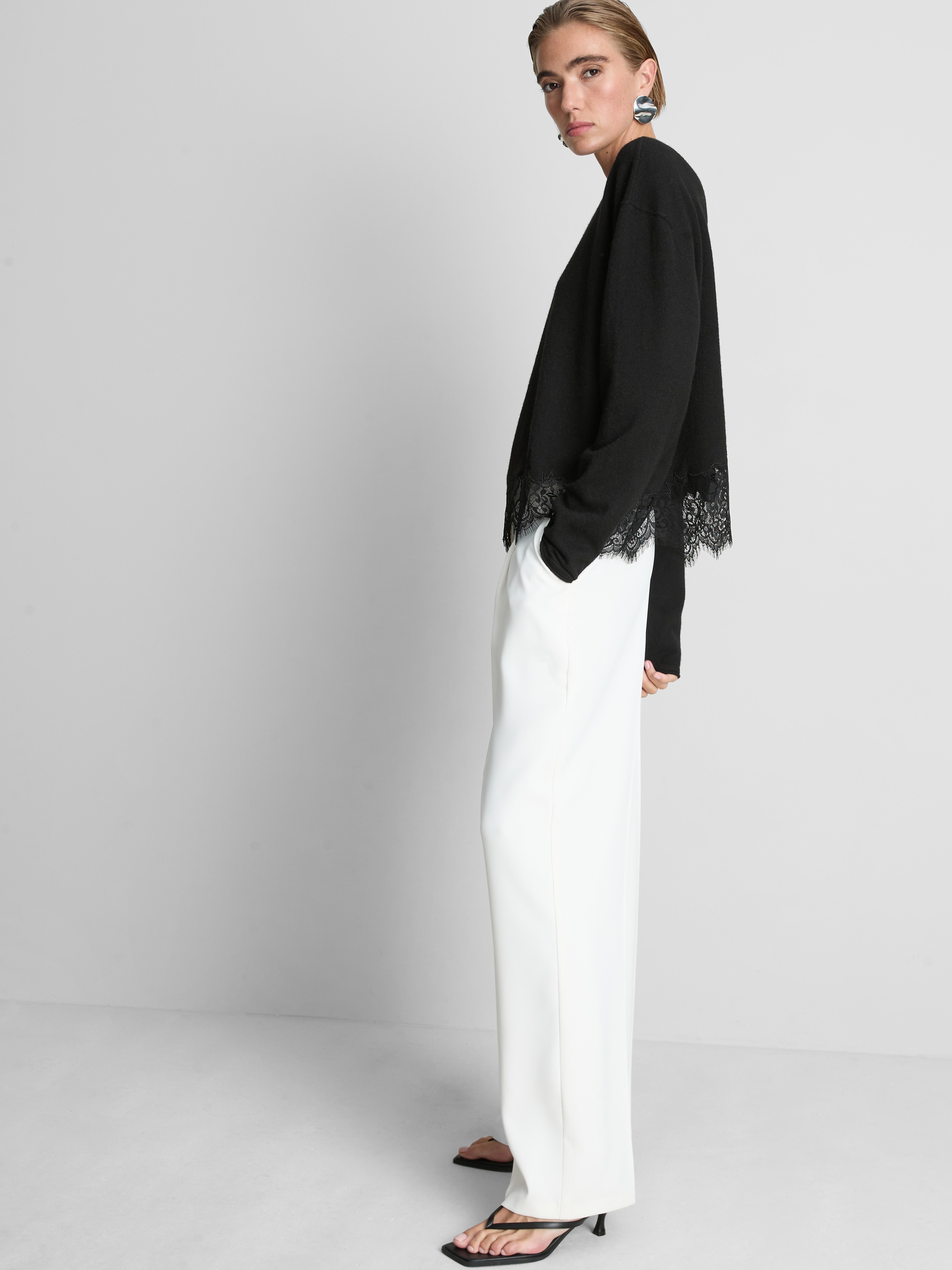 Relaxed Lace-Hem Sweater - Black