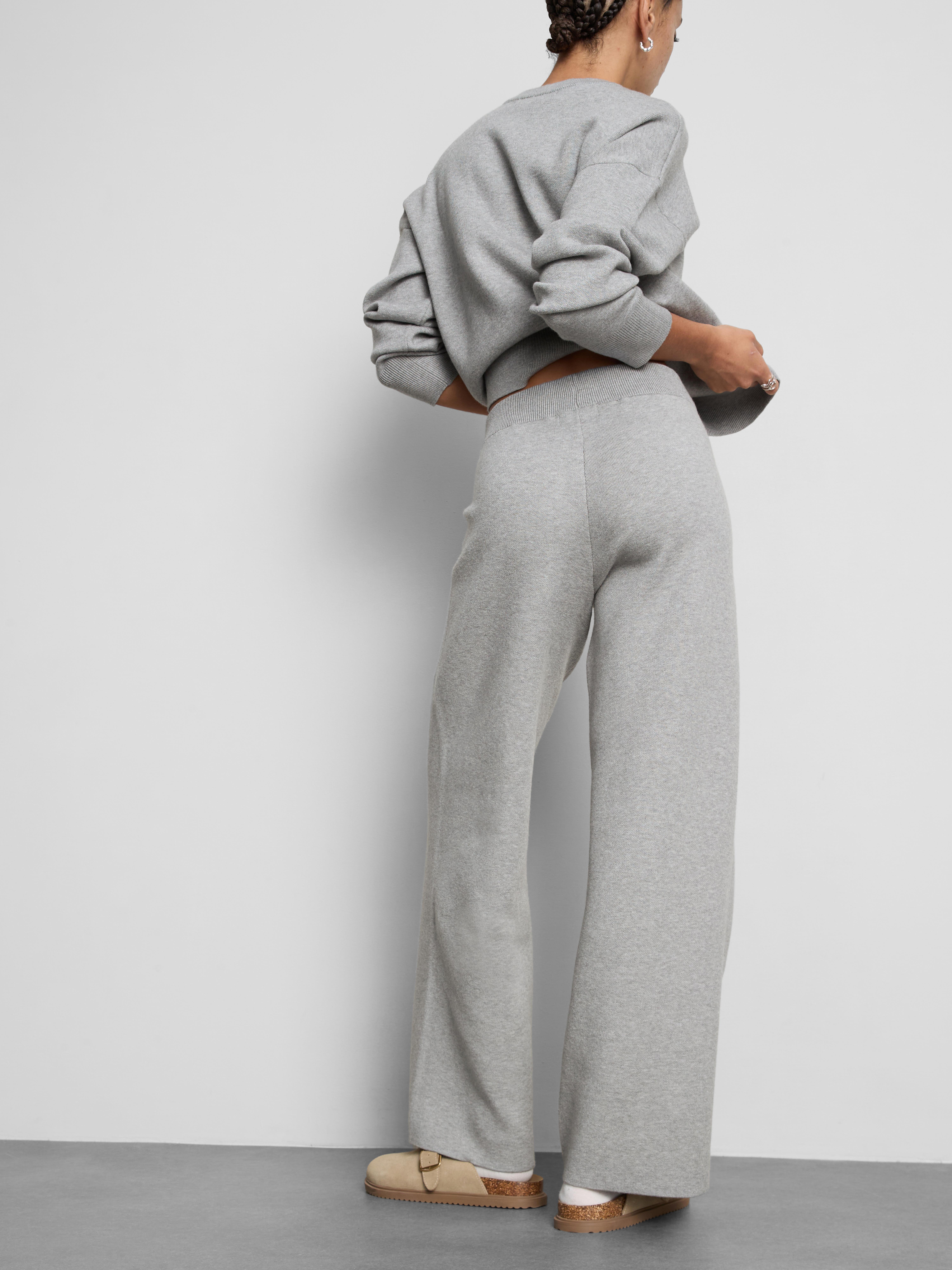 Compact Knit Wide Leg Leggings - Gray