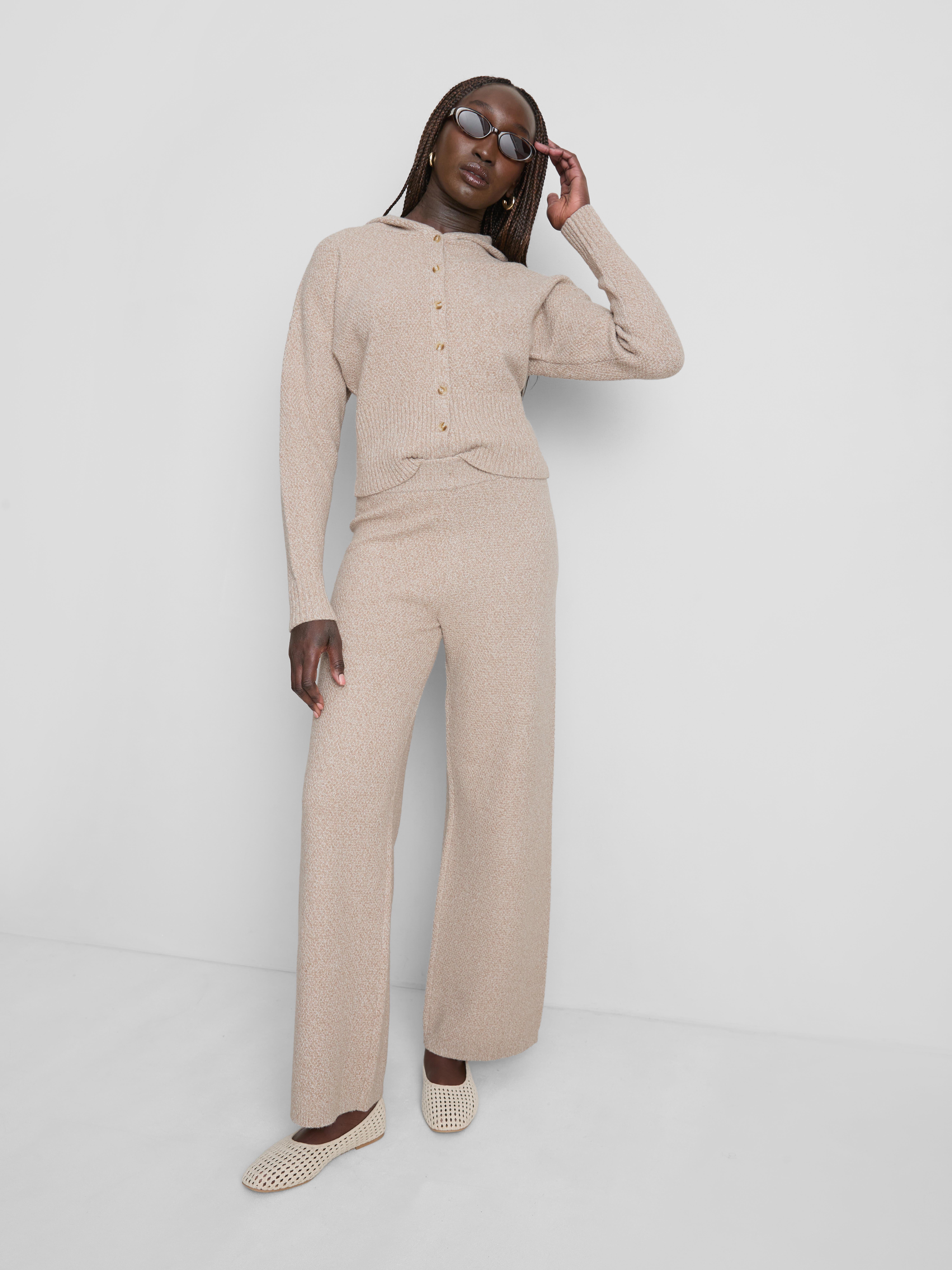 Knitted Marl Pants - Beige