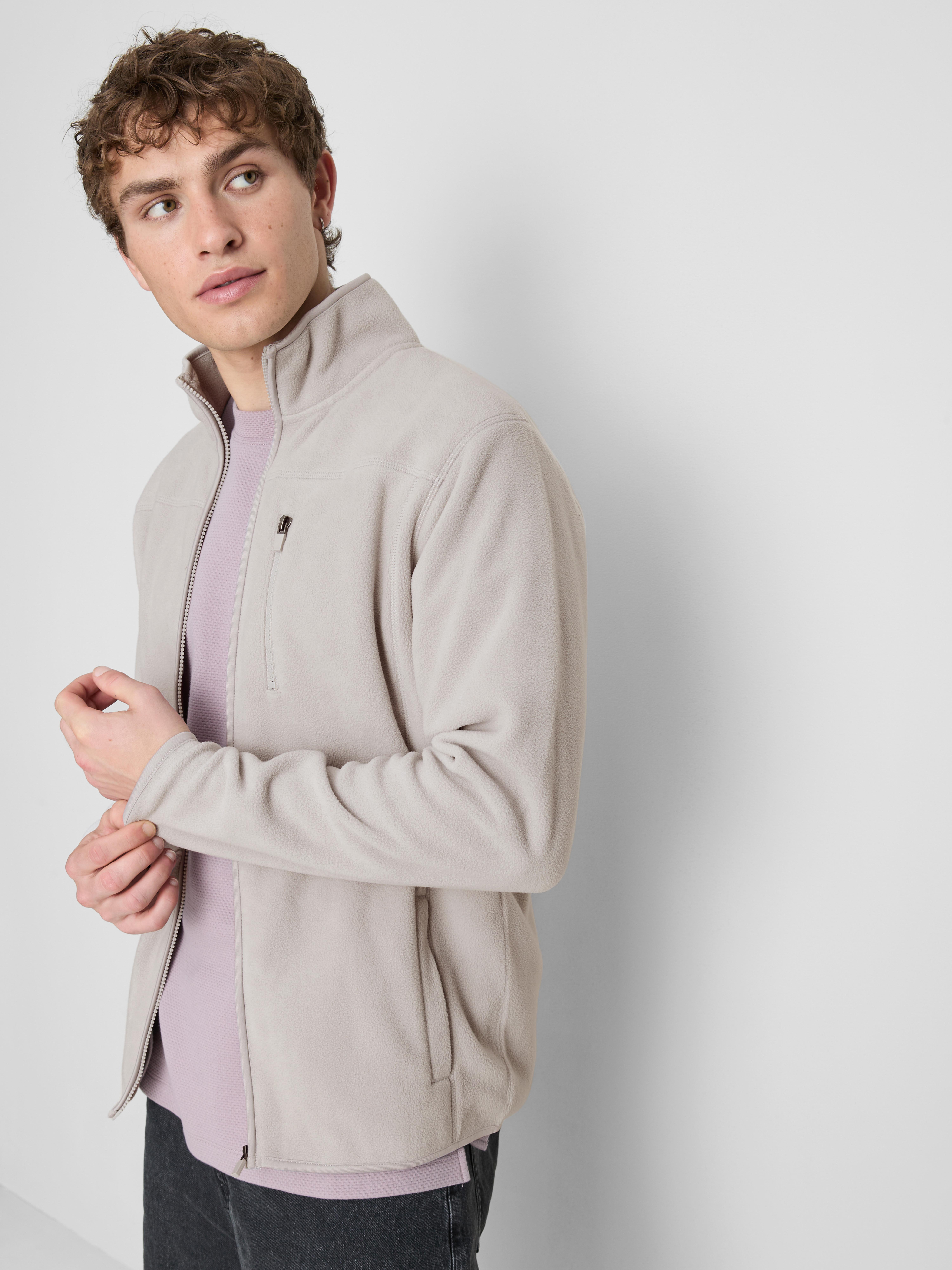 Zip-Up Fleece Jacket - Light Gray
