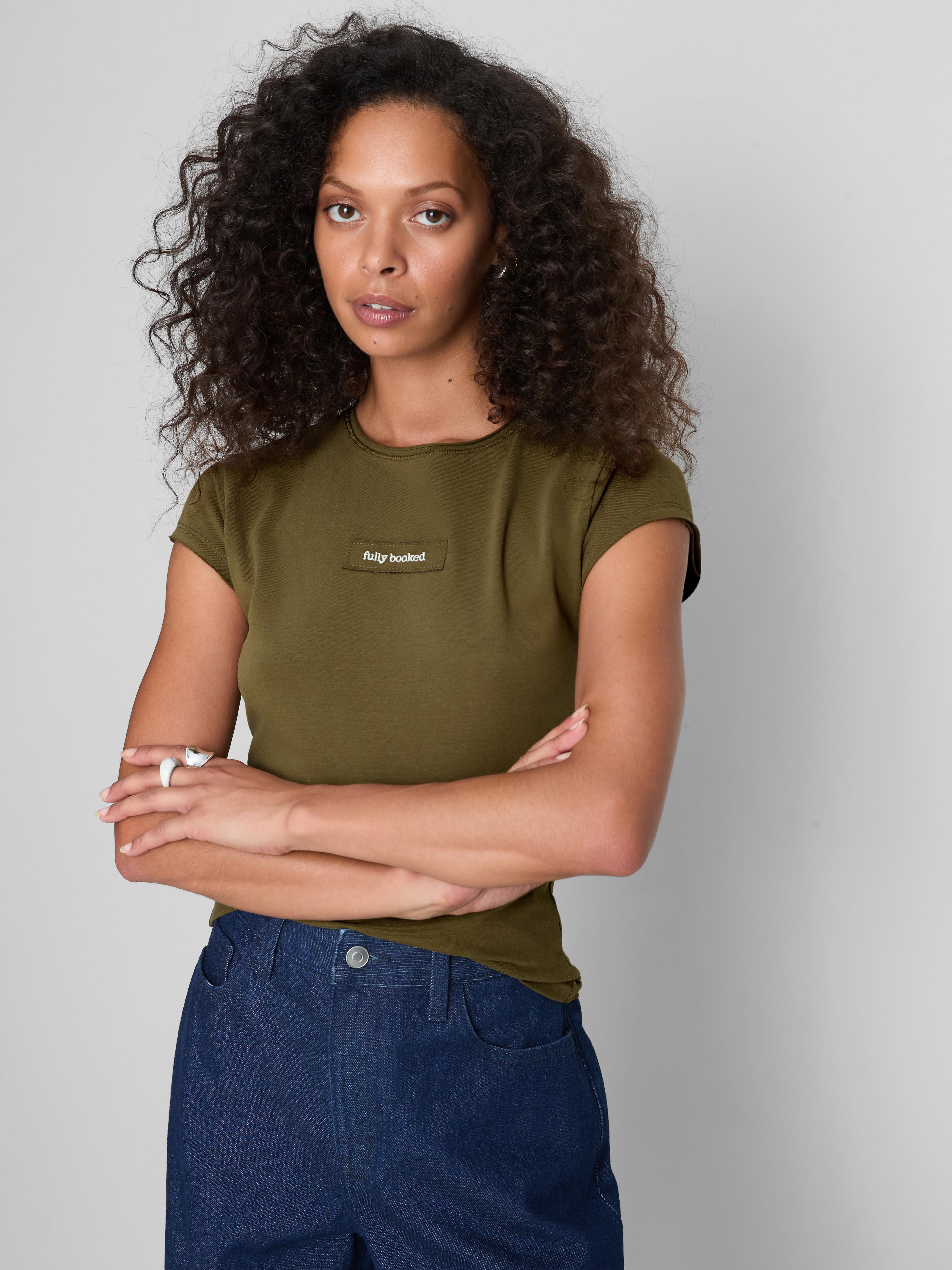 Paula Echevarría Cap-Sleeve Slogan Tee - Olive