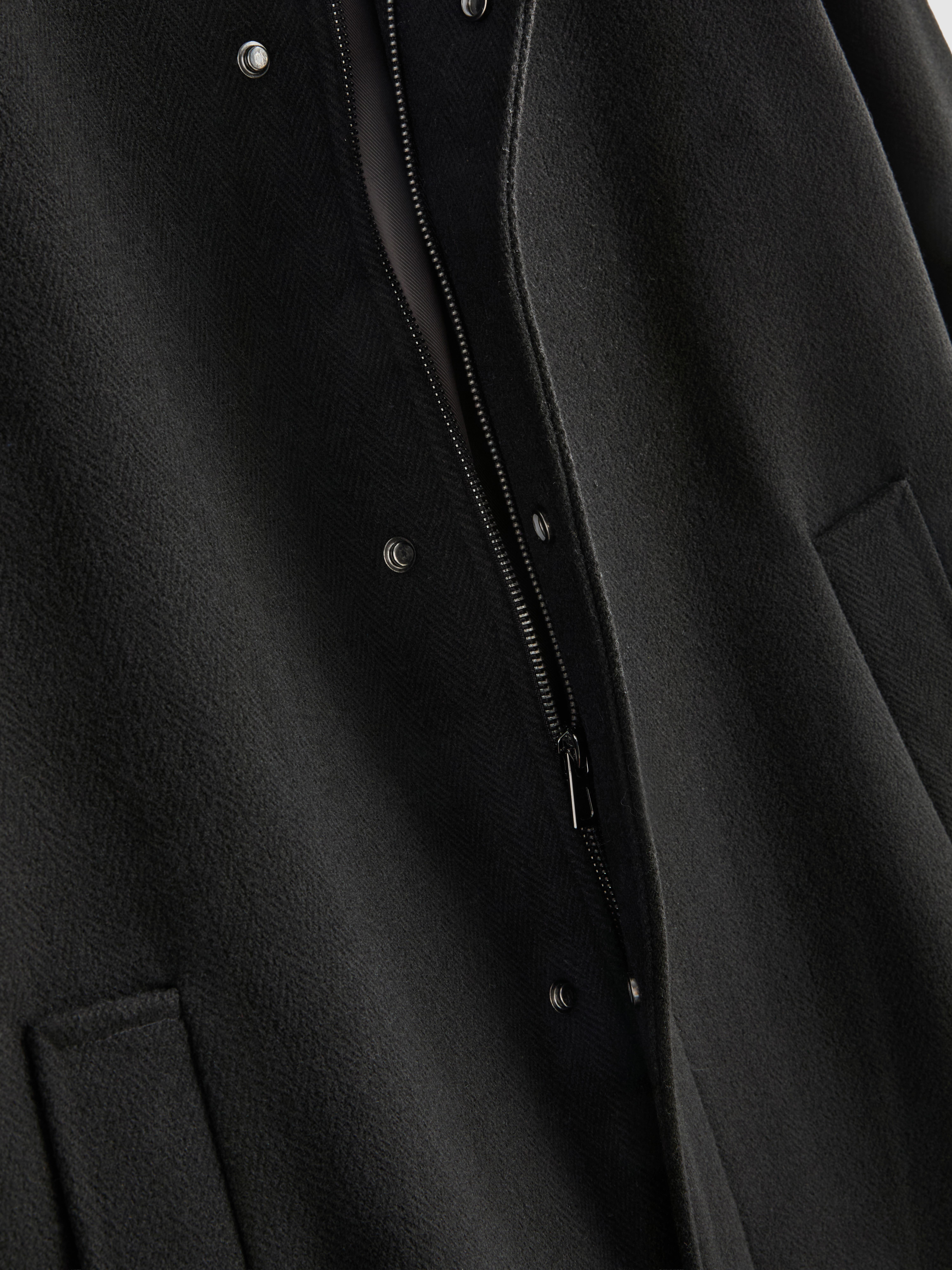 High-Neck Longline Coat - Black