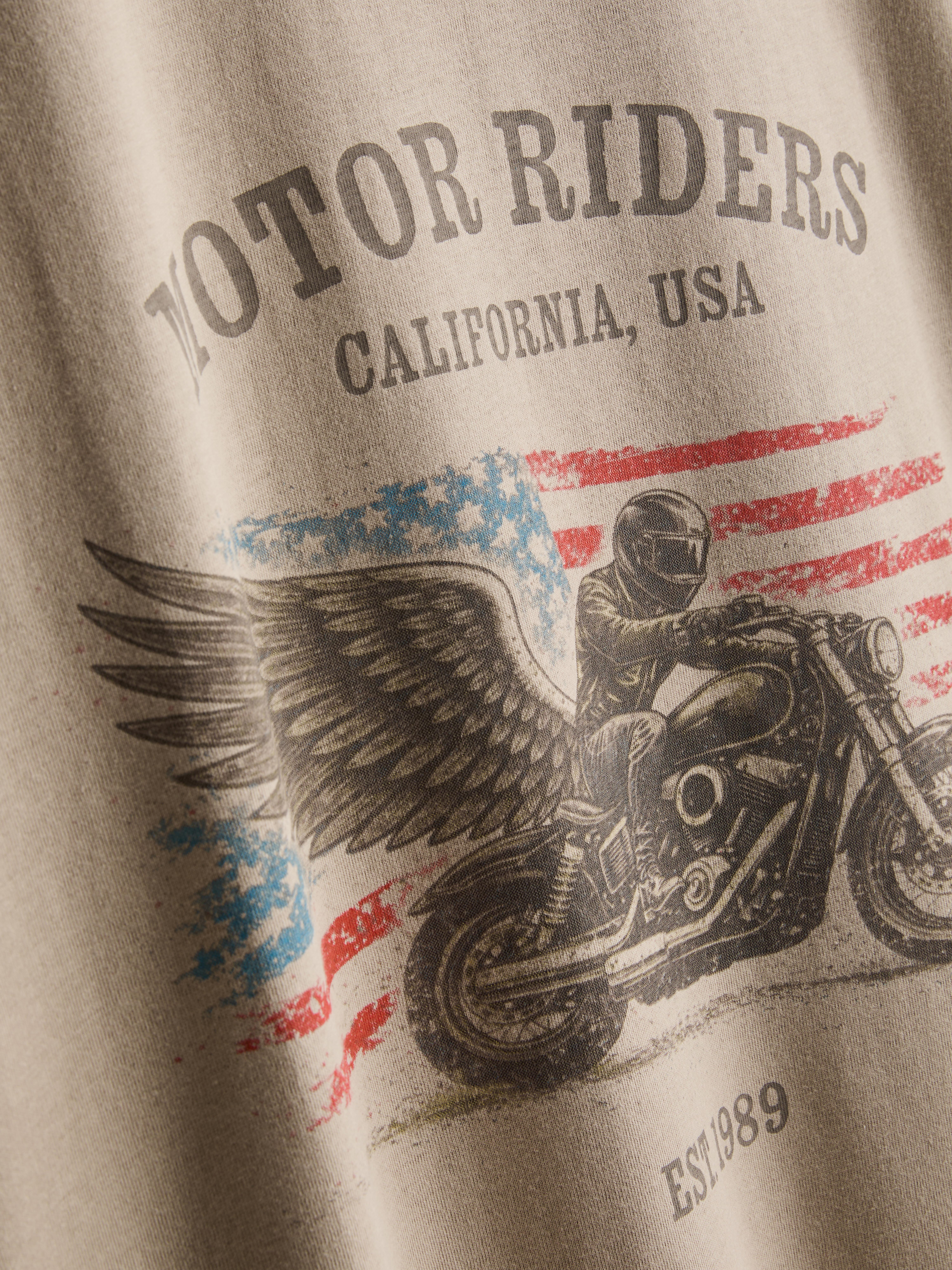 Pure Cotton Motor Riders Graphic T-Shirt - Stone